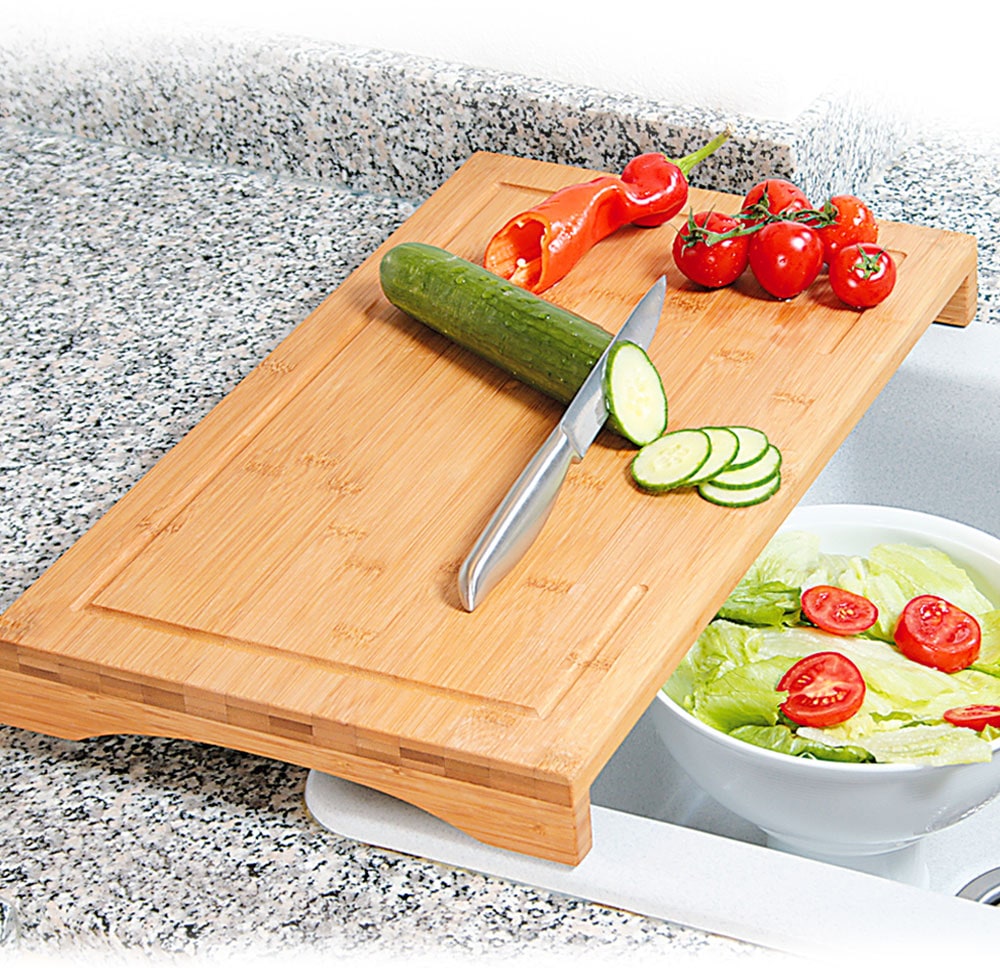 KESPER® Schneide- und Abdeckplatte, aus 100% FSC® zertifiziertem Bambus, vier rutschfeste Elastikfüße