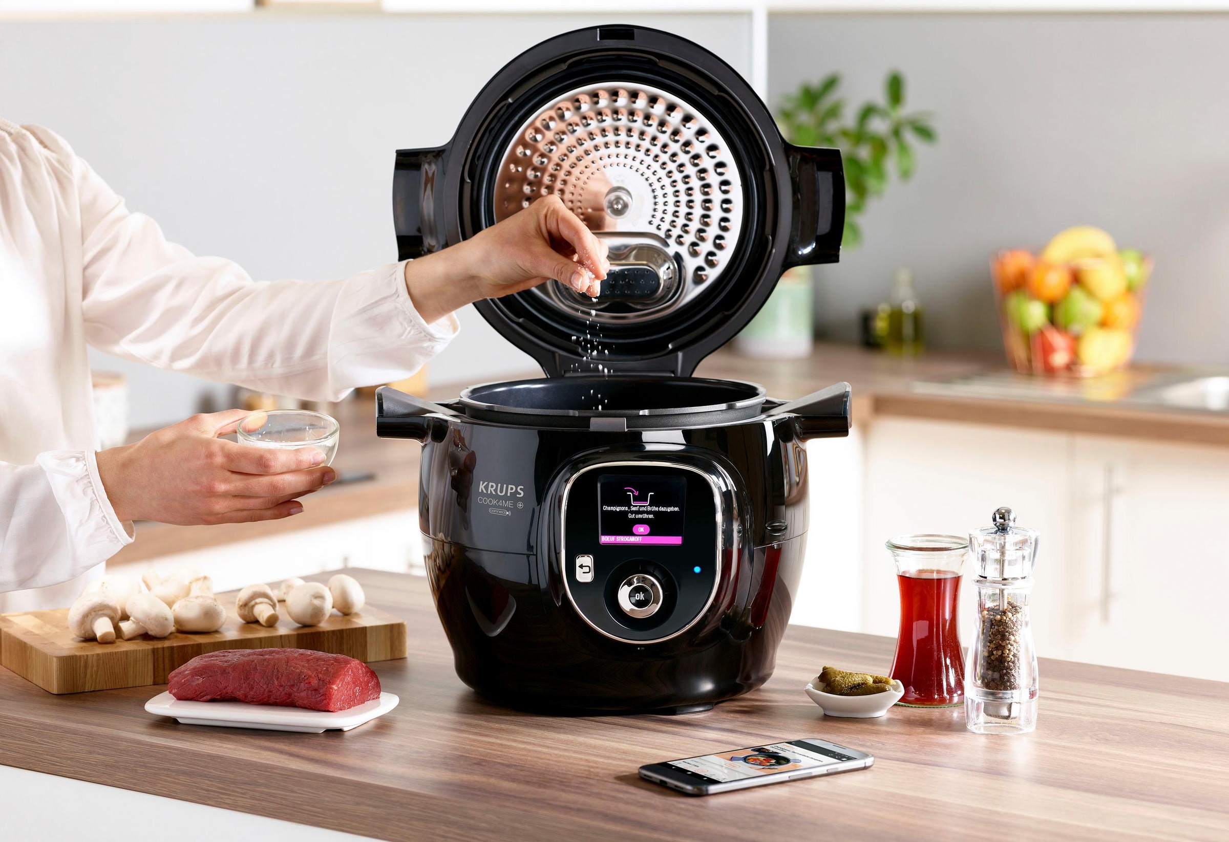 Krups Multikocher »CZ7158 Cook4Me+ Connect«, elektr. Schnellkochtopf, 150 vorprogrammierte Rezepte, 4L Kapazität