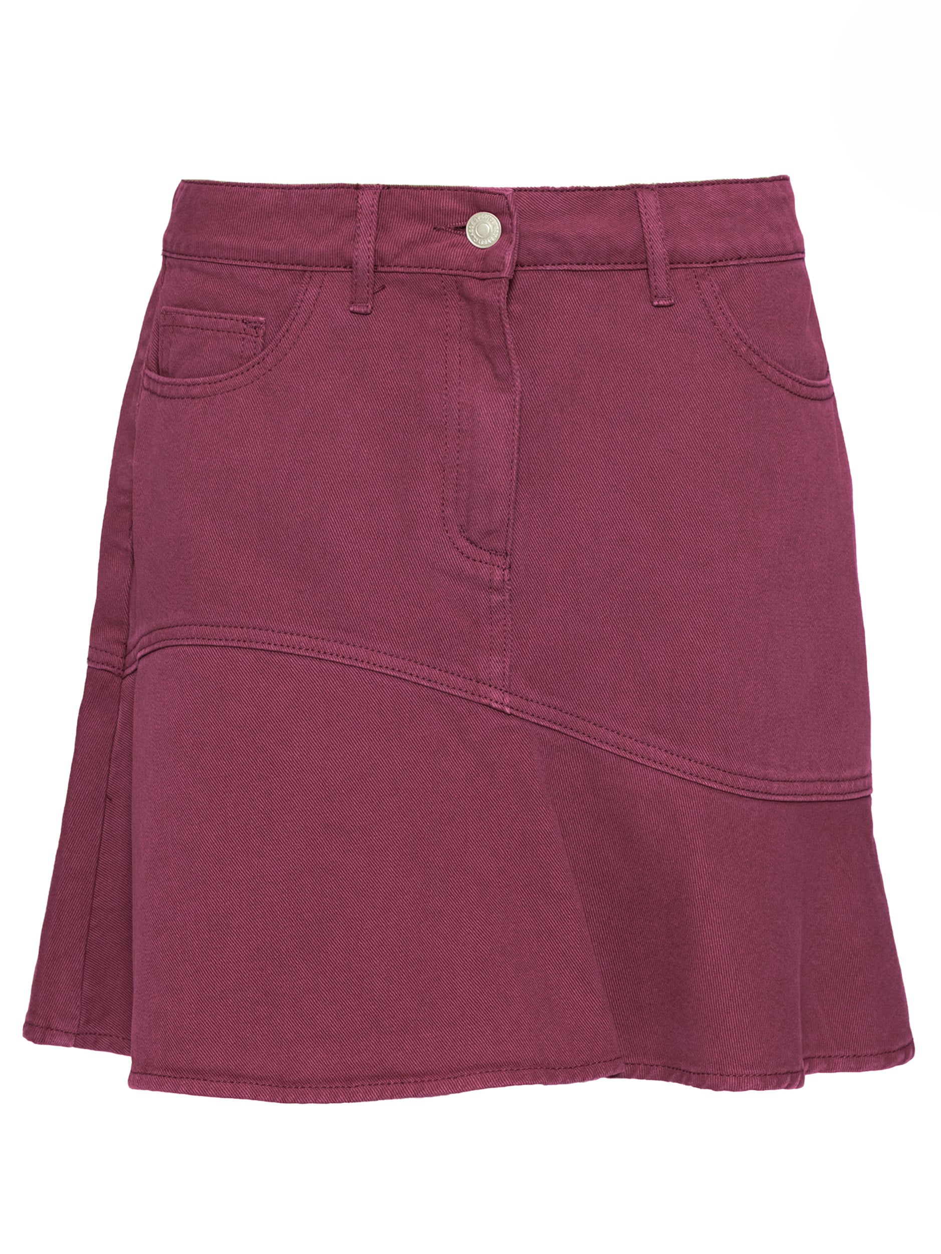 SASSYCLASSY Jeansrock »Jeans Rock mit Volant« Low Waist Denim Rock mit dekorativer Naht Schwarz Khaki Burgundy
