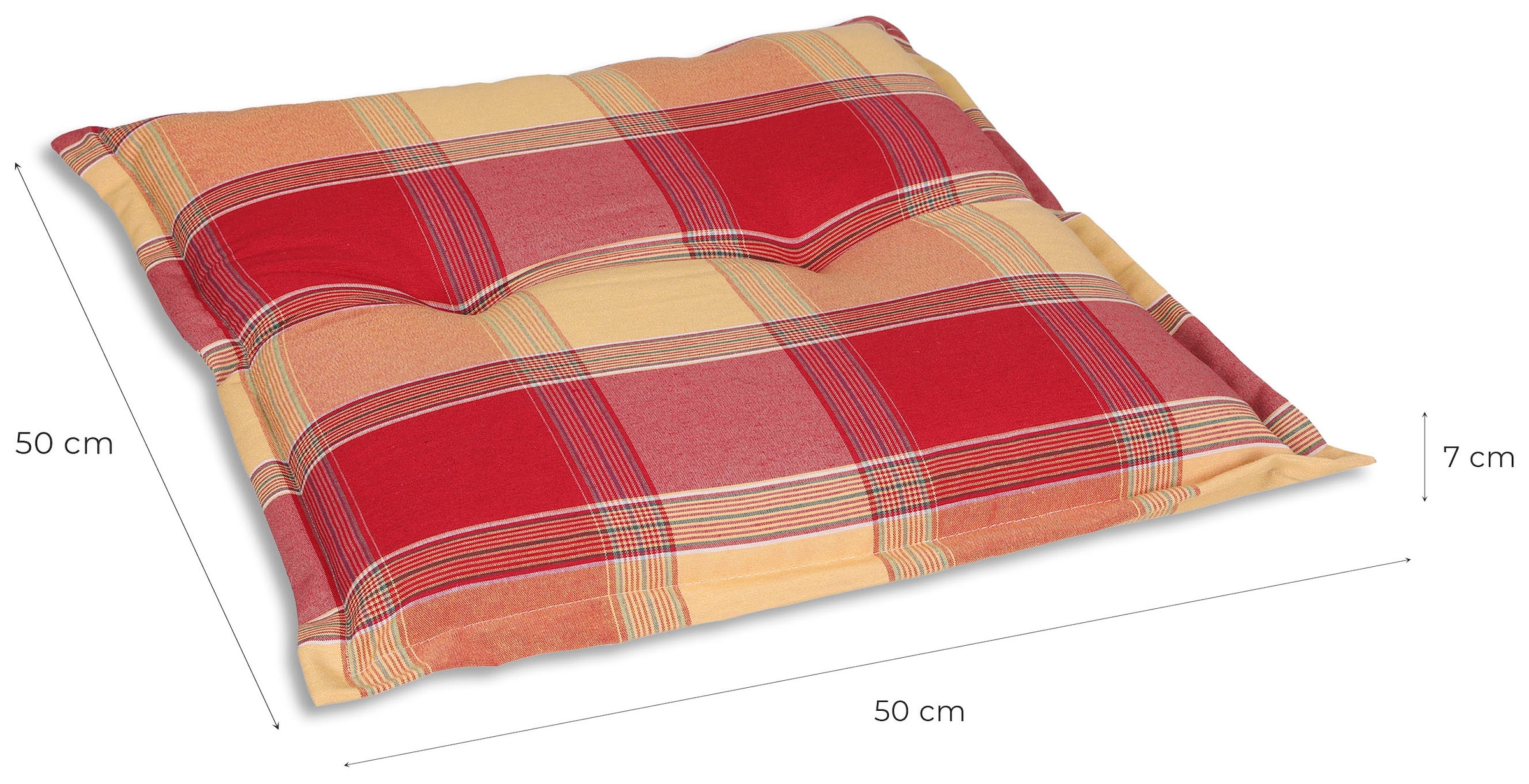 GO-DE Hockerauflage Karo rot - Maße BxLxH ca.: 50 cm x 50 cm x 7 cm