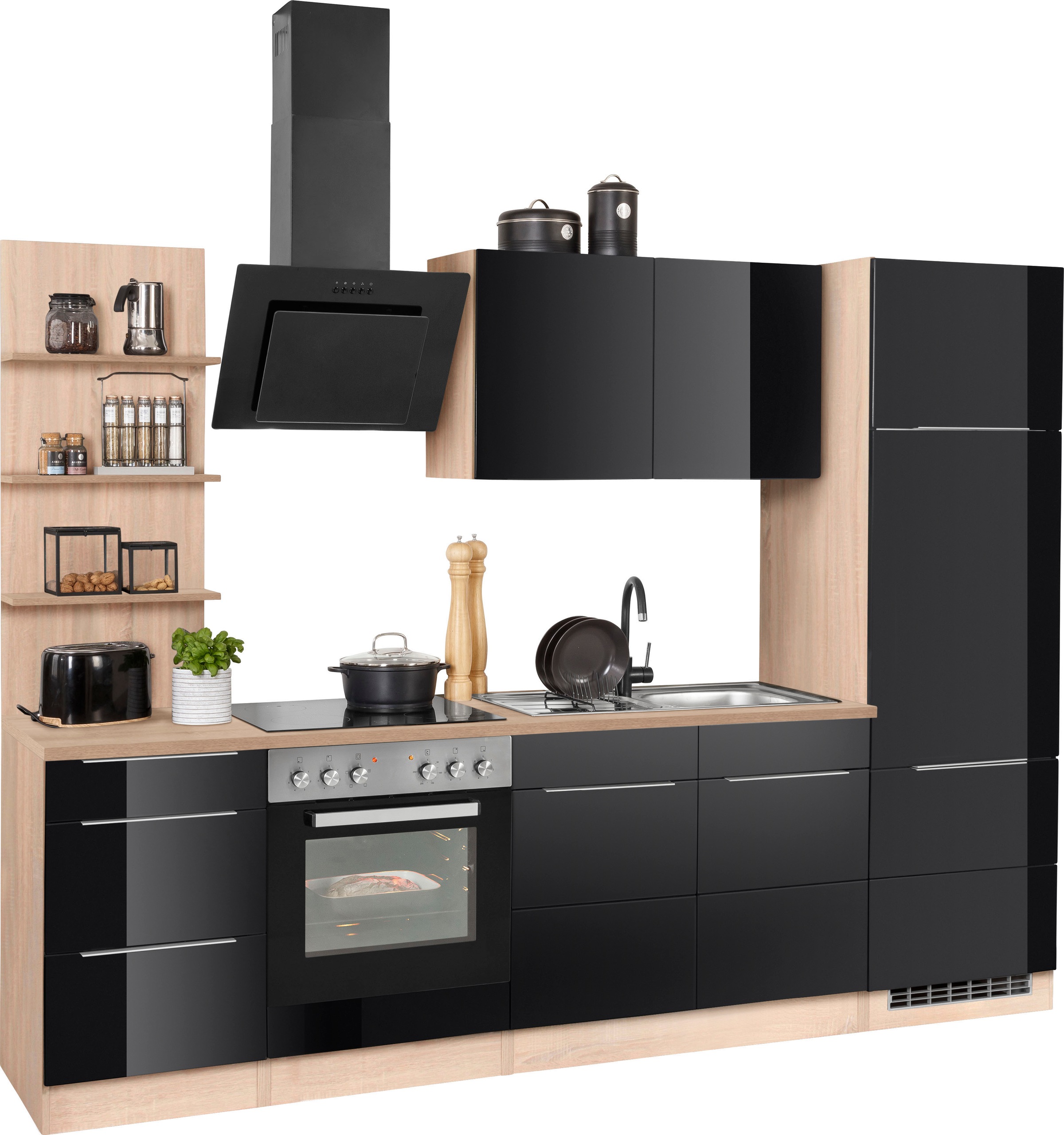 KOCHSTATION Küchenzeile »KS-Brindisi« Breite 270 cm, wahlweise mit E-Geräten, mit MDF-Fronten und Regal