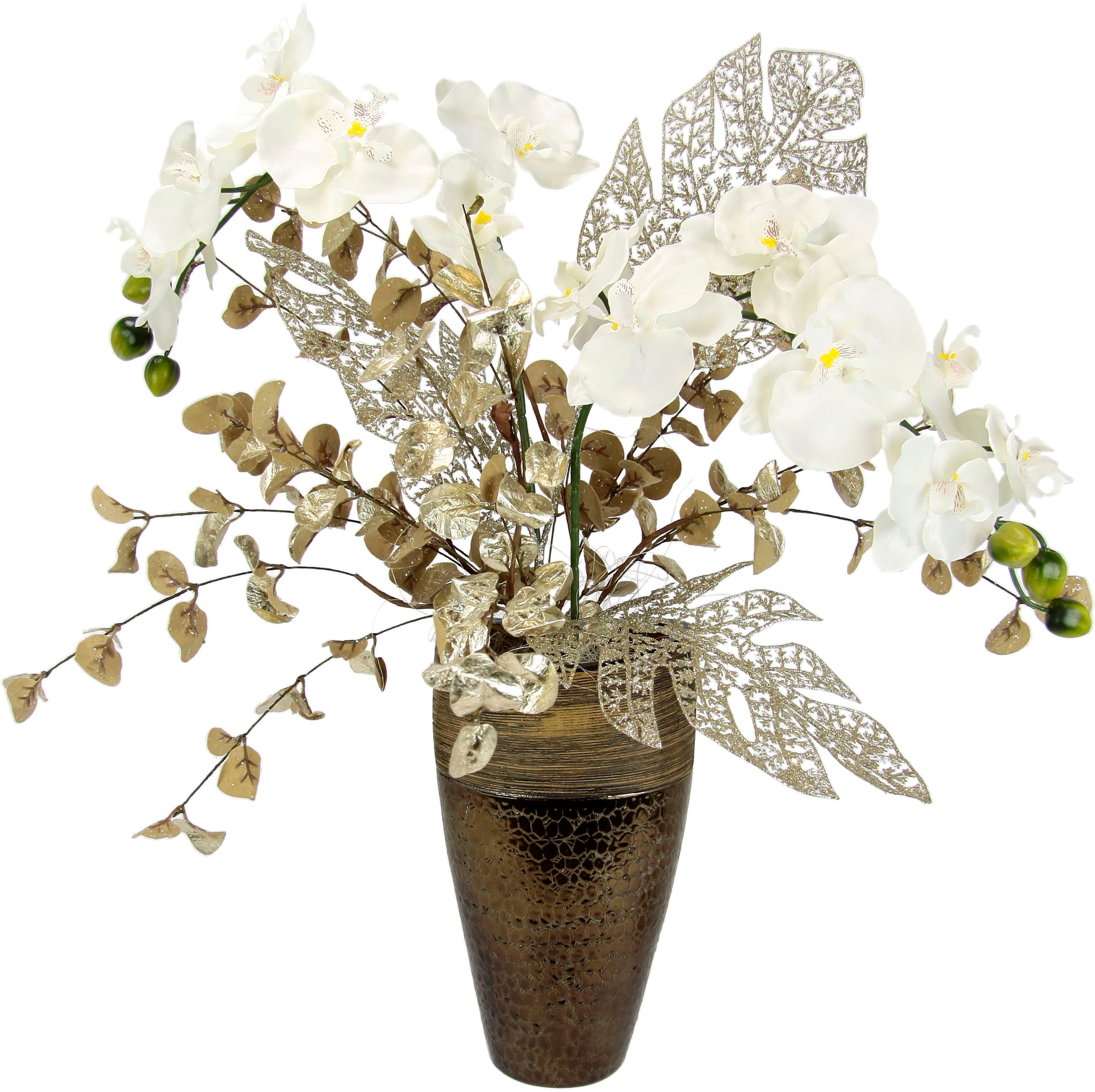 I.GE.A. Winterliche Kunstpflanze »Gesteck mit Orchidee in Keramikvase, festliche Weihnachtdeko,«, Kunstblumen-Arrangement, Blumenensemble, Weihnachtsgesteck