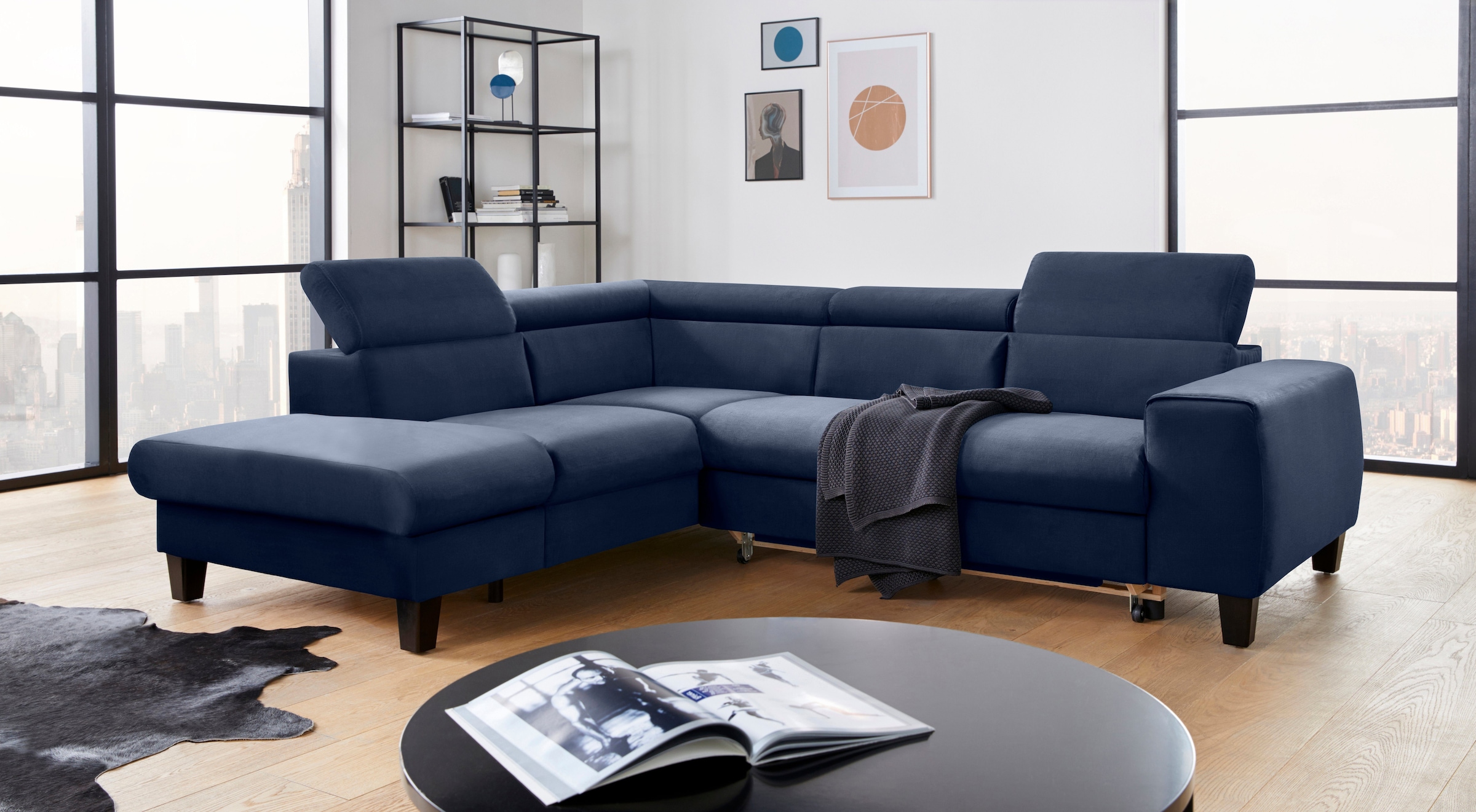 COTTA Polstergarnitur »Morven L-Form«, (Set), Set bestehend aus: Ecksofa mit Kopfteilverstellung & Hocker