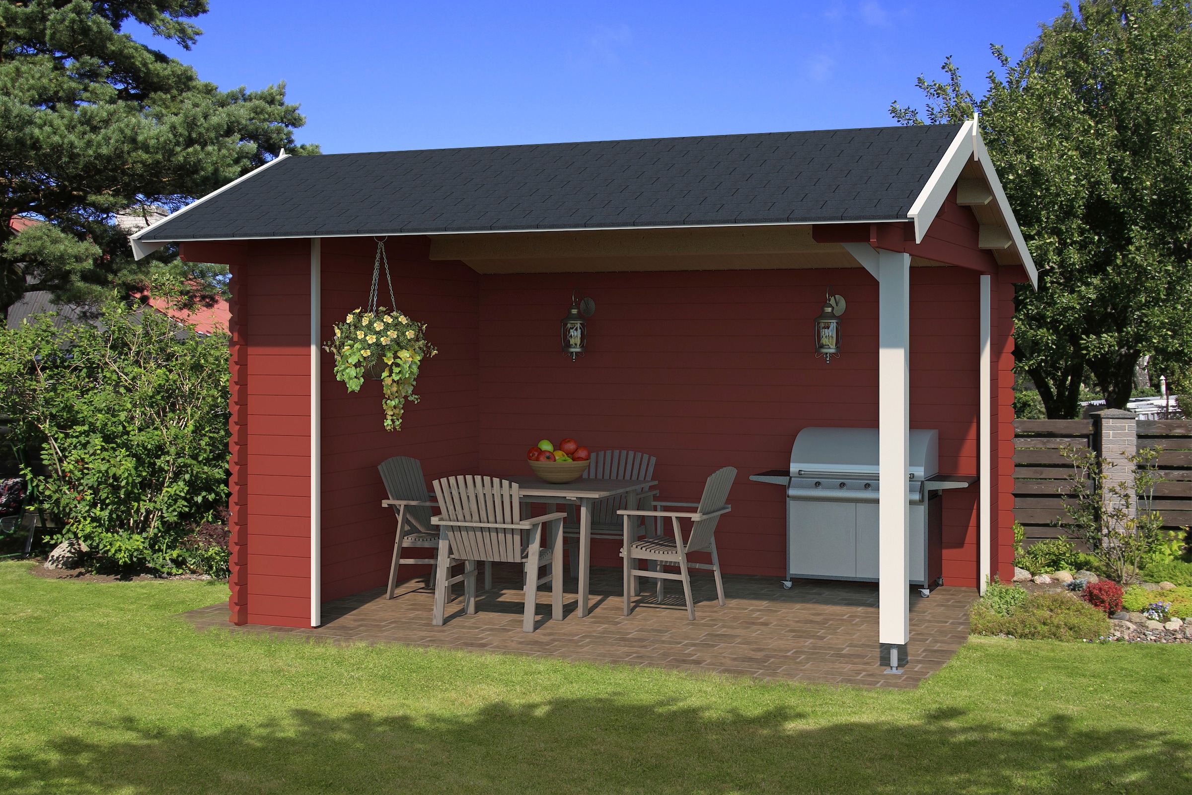 LASITA MAJA Gartenhaus »Kirian 300« Unterstand / Lounge 28mm, Fundamentmass 3800x3000 , Schwedenrot