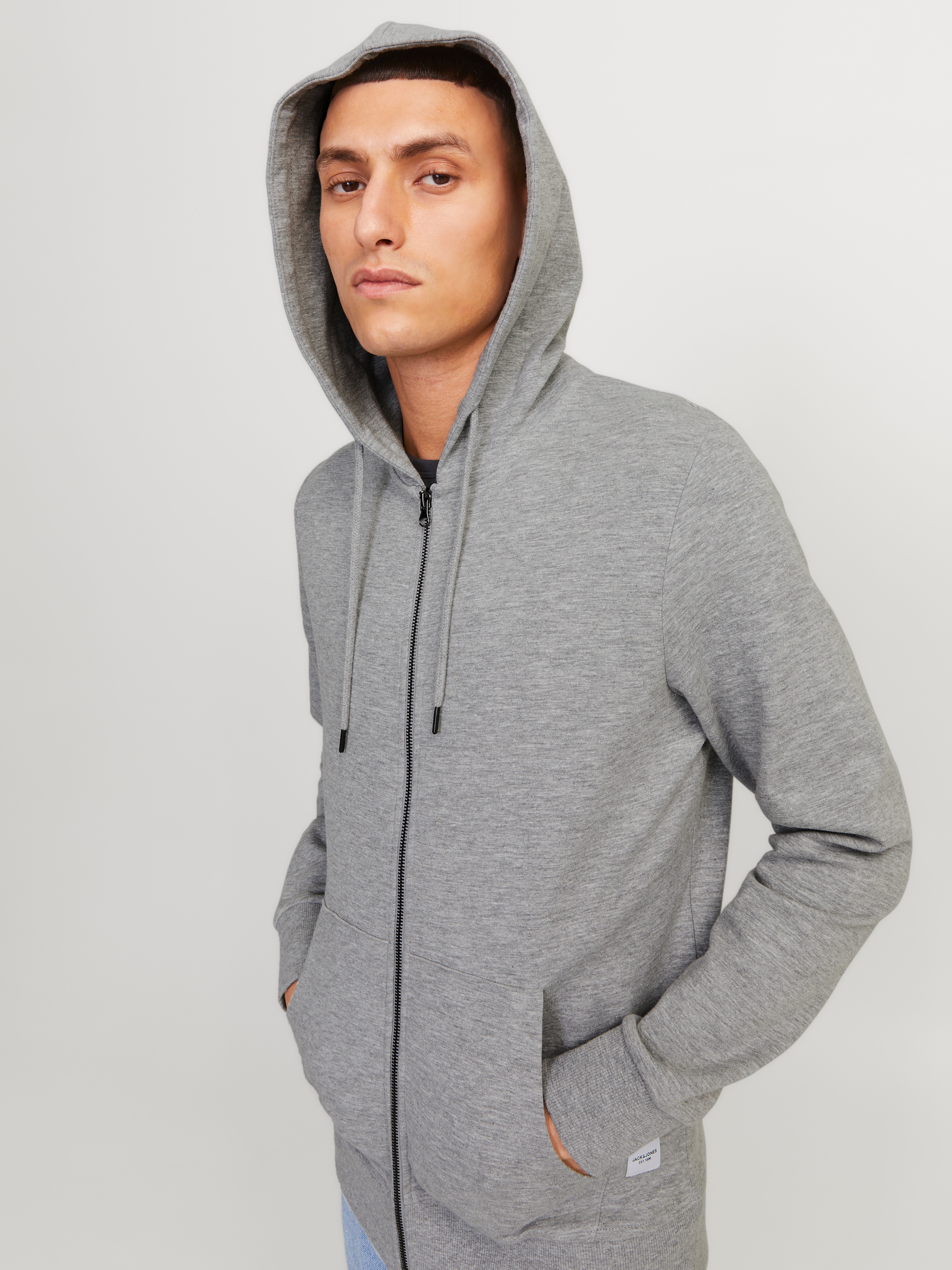 Jack & Jones Kapuzensweatjacke »JJEBASIC Hoodie mit Rippbündchen und angenehmem Tragegefühl«, unifarben, modisch, regular fit, Baumwollmischung, Rundhals
