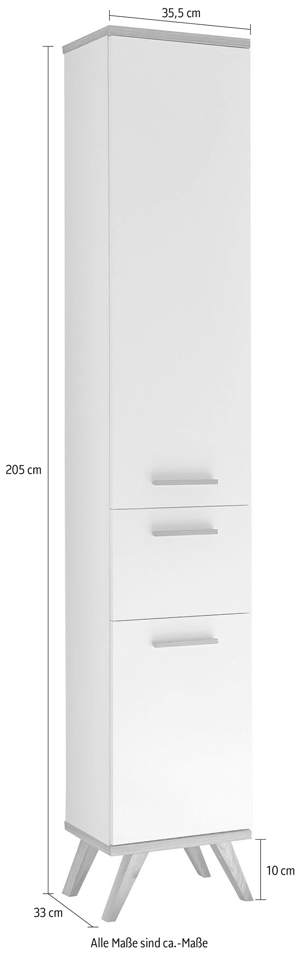 Saphir Hochschrank »Quickset Badschrank 35,5 cm breit, 2 Türen, 1 Schublade«, Badezimmer-Hochschrank inkl. Türdämpfer, Holzgriffe