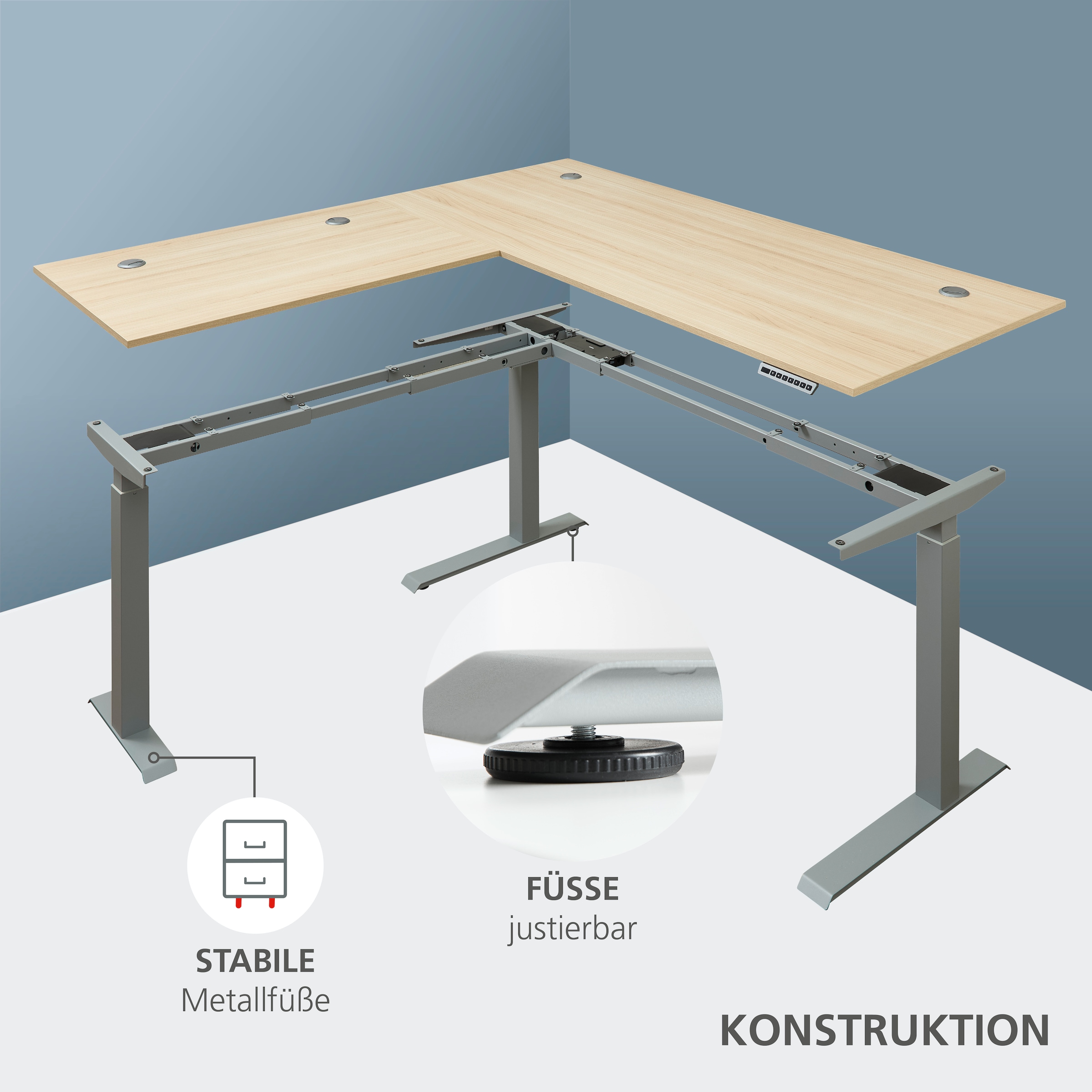Innostyle Schreibtisch »Schreibtisch Santorin, 185/72/173 cm ( B/H/T)« 1 Stk. tlg. mit motor. Höhenverst. (72-120 cm) mit Memory-Funkt., li/re montierbar