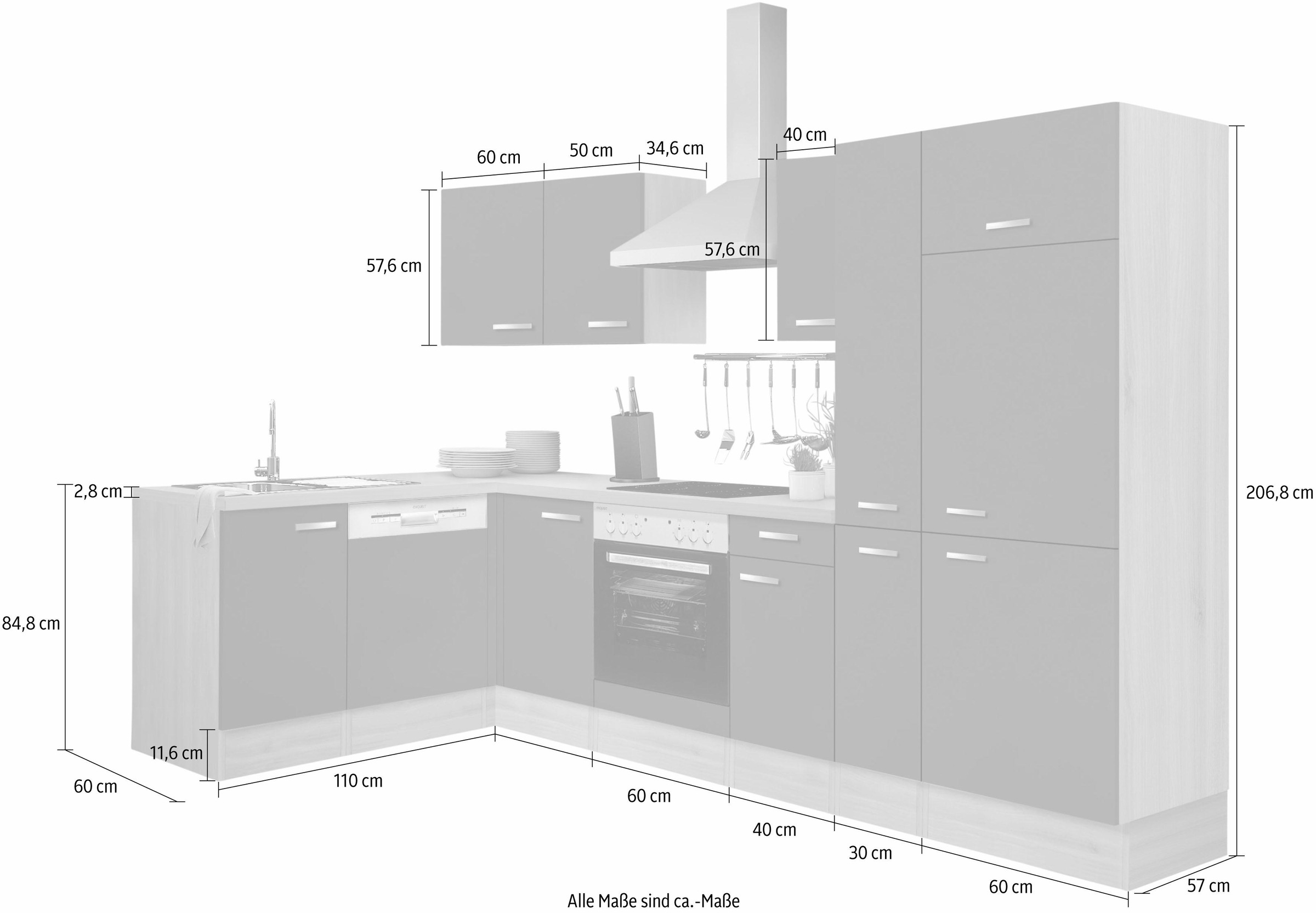 OPTIFIT Küchenzeile »Faro«, Stellbreite 300x175 cm, wahlweise mit E-Geräten,mit Apothekerschr.