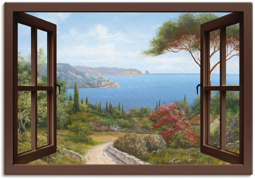 Artland Wandbild »Fenster zum bei als Wandaufkleber Paradies«, Alubild, Poster online in versch. OTTO Fensterblick, (1 St.), Größen Leinwandbild, oder