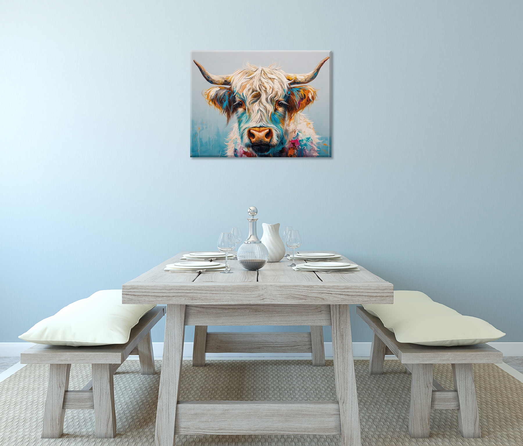 Bönninghoff Leinwandbild »Wandbild BUNTES HOCHLANDRIND 46x61 cm – Leinwandbild Keilrahmen Deko« Hochlandrind | Kuh | Kuhbilder 1 Stk. tlg. auf Keilrahmen gespannt