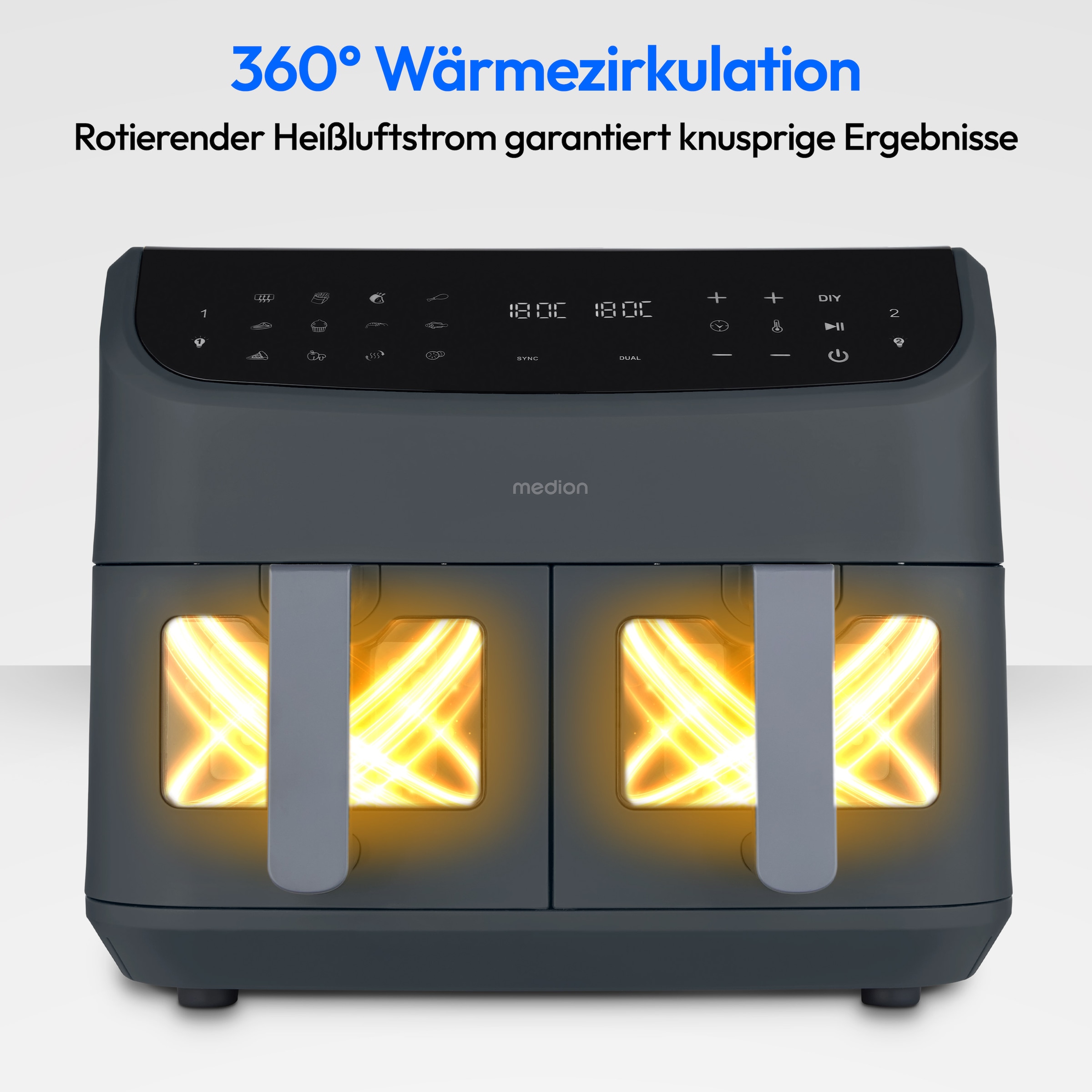 Medion® Heißluftfritteuse »MD 11760 P20XXL Twin« 2400 W Temperatur 50 - 200 °C, ILAG Beschichtung, Sync-Finish