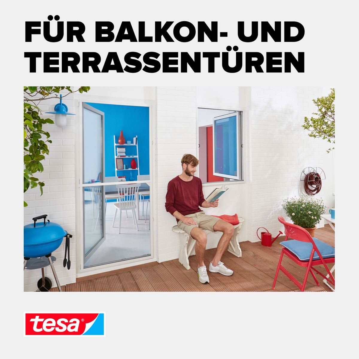 tesa Insektenschutz-Tür »Insect Stop Falt Adapter für ALU Comfort Fliegengitter - Adapter-Set«, zur Montage von Insektenschutz an Balkontür / Terrassentür