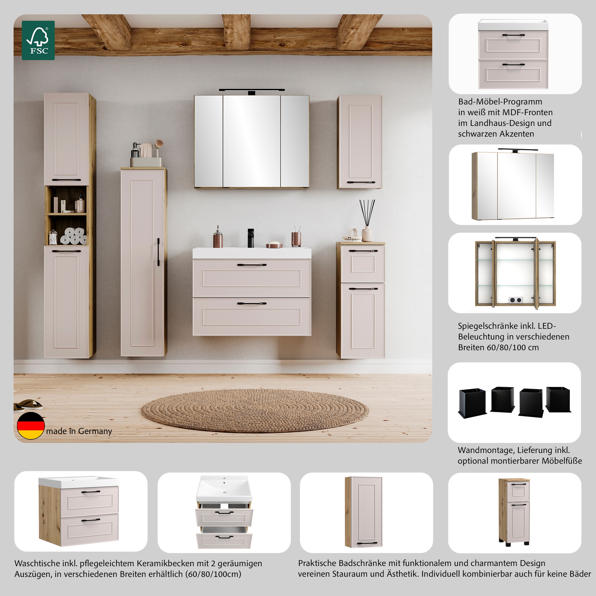 welltime Unterschrank »CADIZ, gedämpfte Scharniere, Softclose-Auszug«