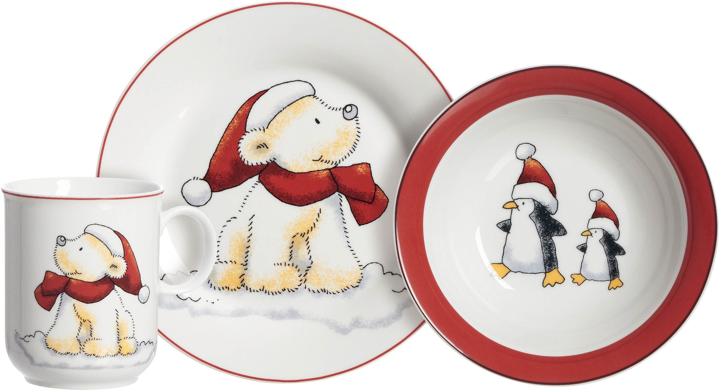 Ritzenhoff & Breker Kindergeschirr-Set »Felix«, (Set, 3 tlg.), kindergerechte Form und Größe, mit fröhlichem Eisbär-Dekor