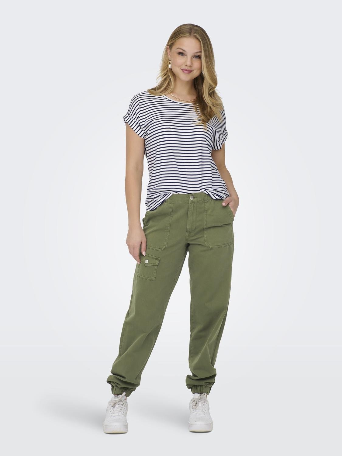 ONLY T-Shirt »ONLMOSTER STRIPE S/S O-NECK TOP JRS NOOS«, mit Aufschlag am Arm