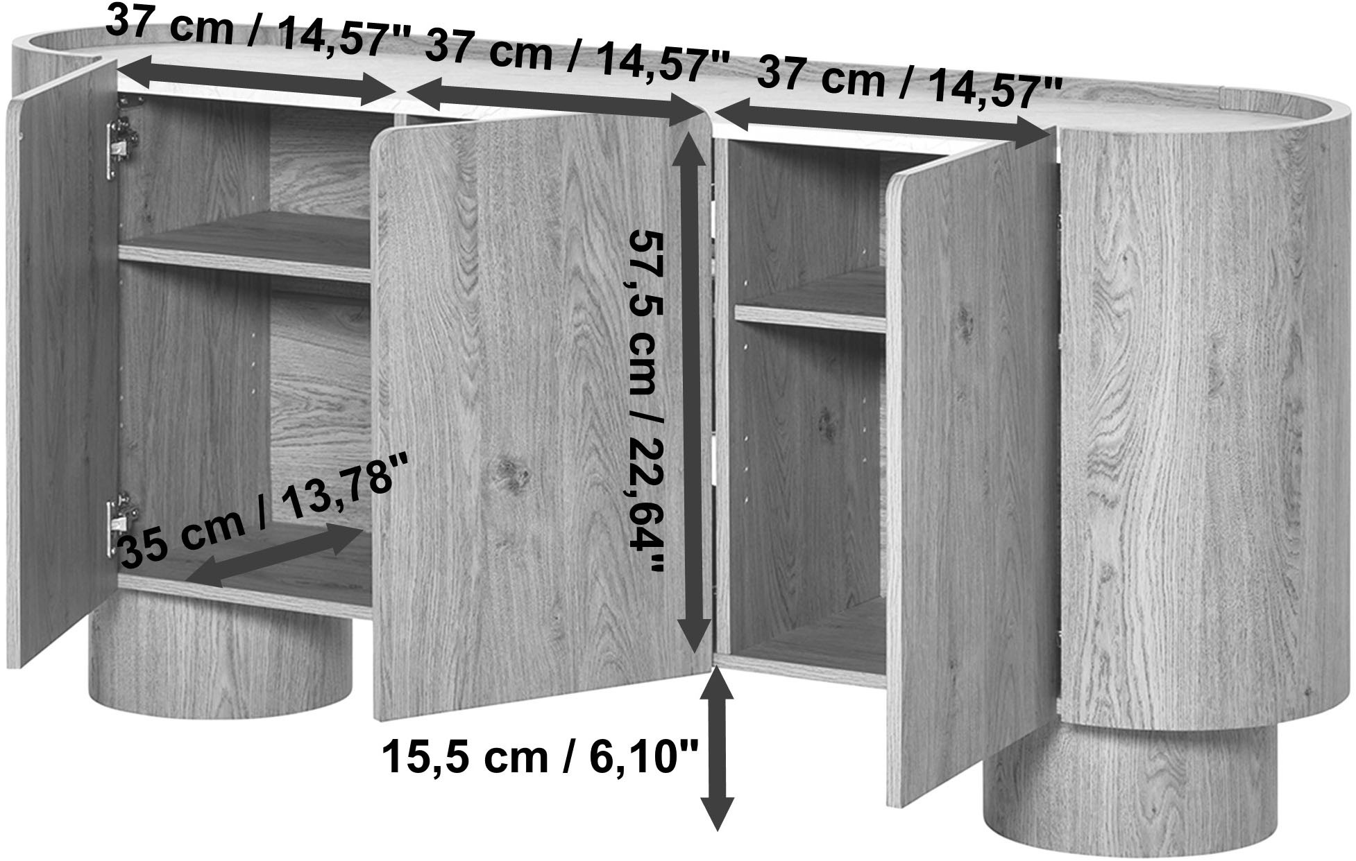 Jahnke Sideboard »CIRCO SB 160« 1 Stk. tlg. Sideboard, 3-türig, gerundetes Design, Marmor-Look, Breite 160 cm