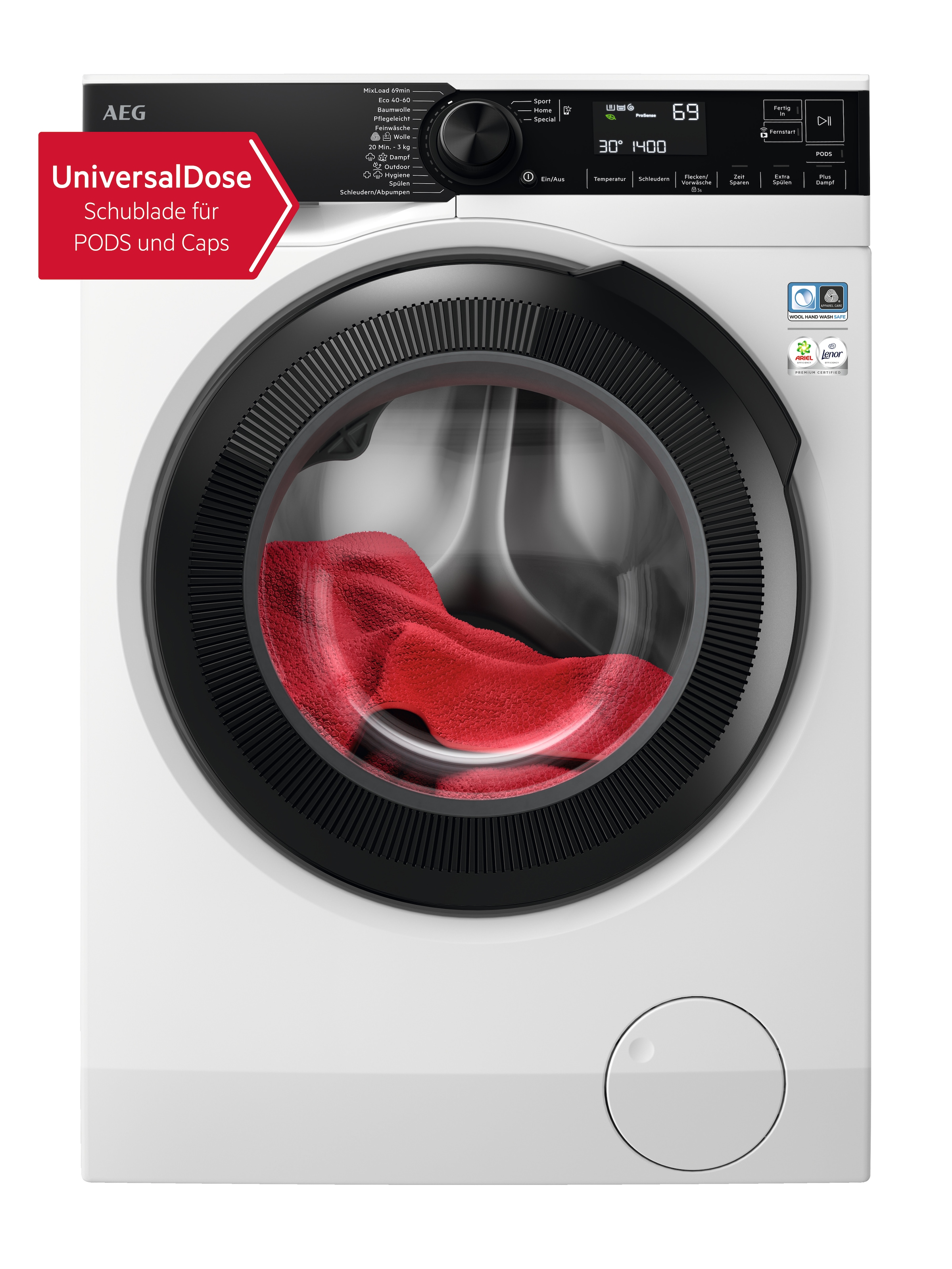 AEG Waschmaschine 7000 ProSteam® »LR7EA610FL 914501652« 10 kg 1600 U/min UniversalDose: löst PODS®/Caps 60 % schneller auf für beste Reingung