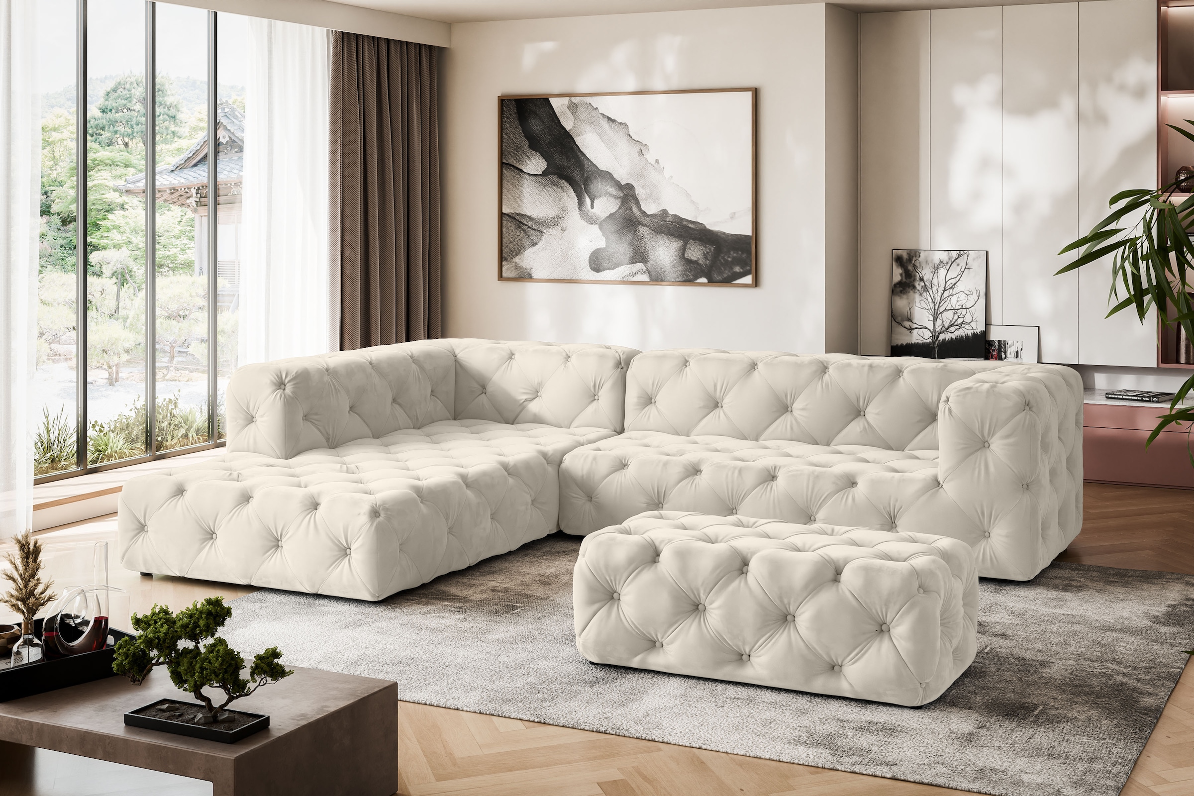 PLACES OF STYLE Polsterhocker »FOLLINA« Polsterhocker mit klassischer Chesterfield-Knopfheftung