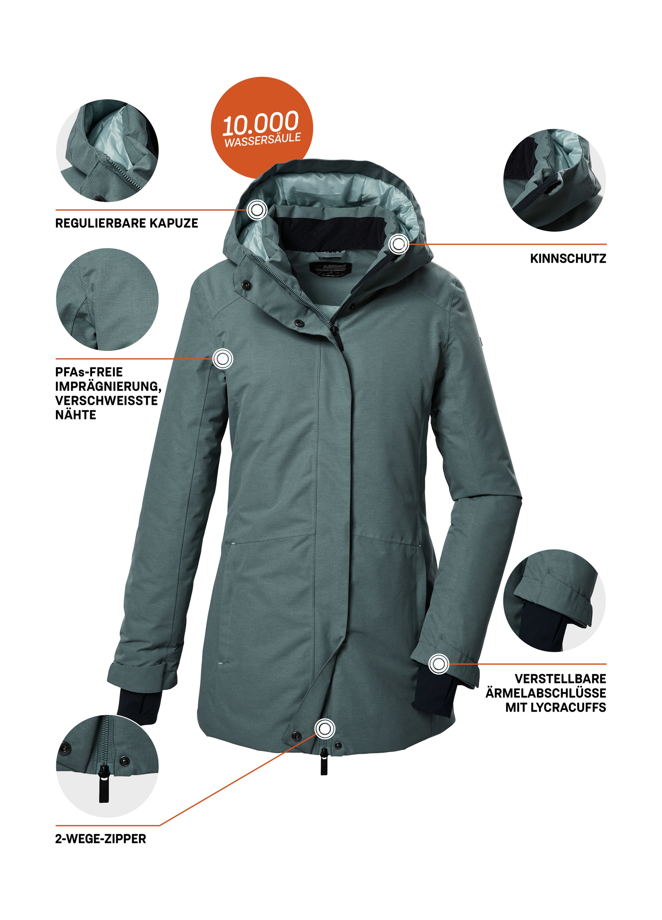 Killtec Parka »KOW 93 WMN PKR«, Wasser- und winddichter Damenparka, atmungsaktiv, recyceltes Material