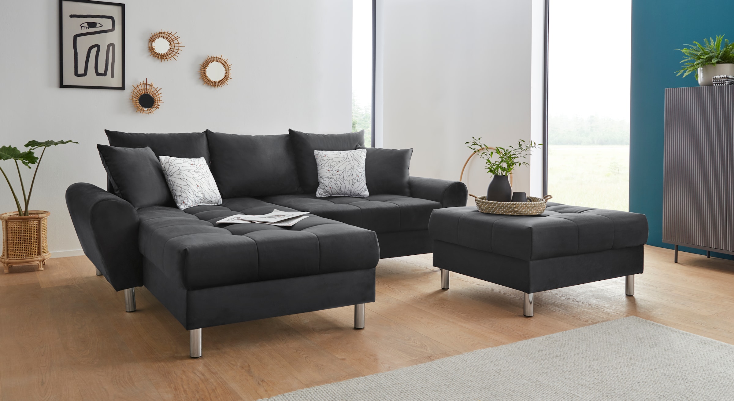 COLLECTION AB Ecksofa »Rada L-Form«, inklusive Hocker, Bettfunktion und Federkern