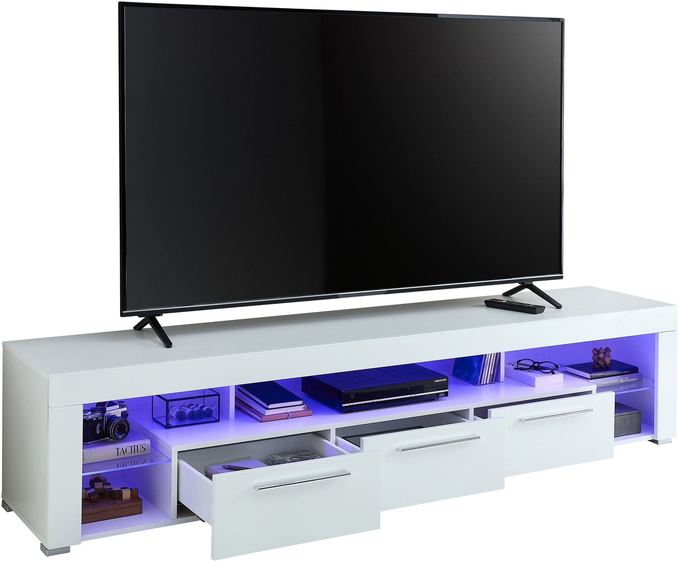 Stolkom TV-Schrank »Goal«, 3 Schubkästen, 5 offenen Fächern, Stellmaß 200/44/44 cm