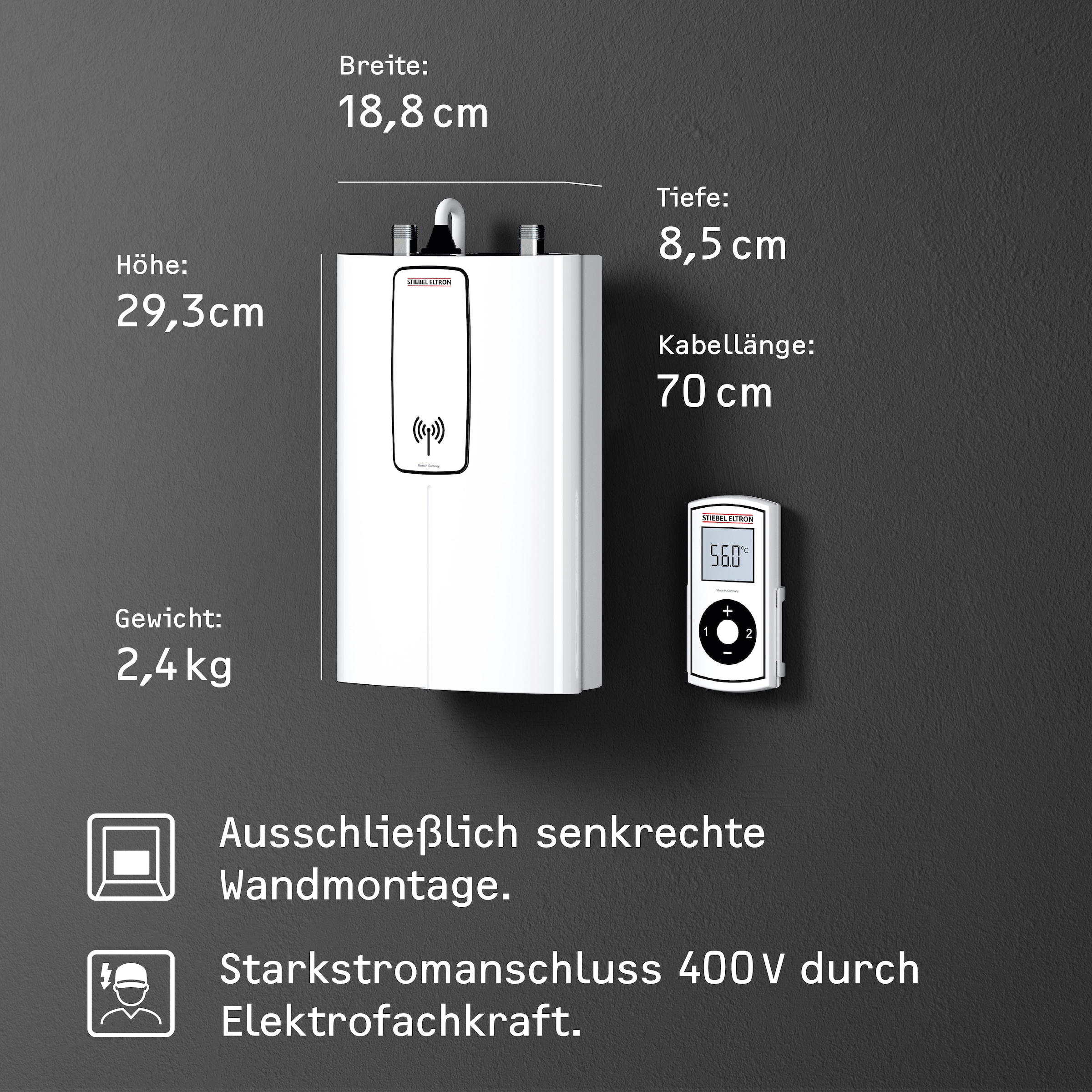 STIEBEL ELTRON Kompakt-Durchlauferhitzer »DCE 11/13 RC«, 3i Technologie für konstante Warmwassertemperatur, mit Fernbedienung