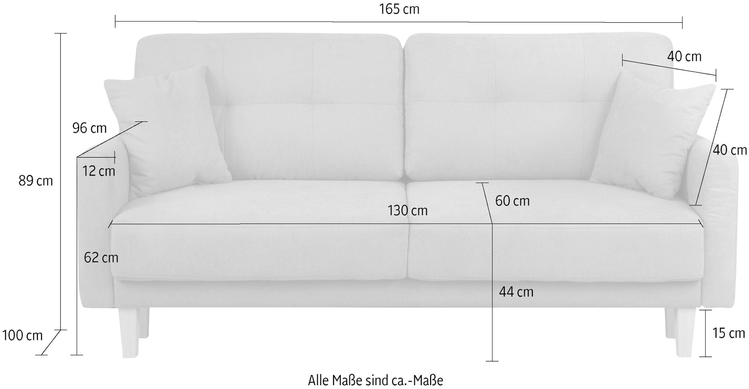 Home affaire 2-Sitzer »TRIPLO mit Wellenunterfederung, Maße B/T/H: 165/100/89 cm« Sofa mit Steppung im Rückenbereich, incl. Rückenkissen und Zierkissen