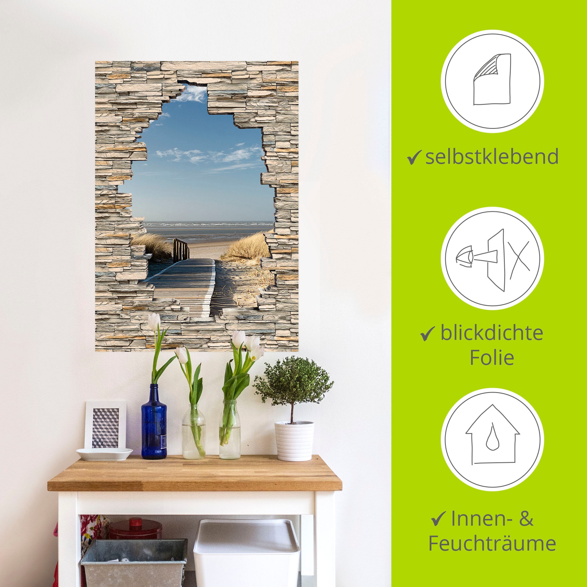 Artland Wandbild »Nordseestrand Langeoog Steg Stein Mauer«, Strandbilder, (1 St.), als Wandaufkleber in verschied. Größen