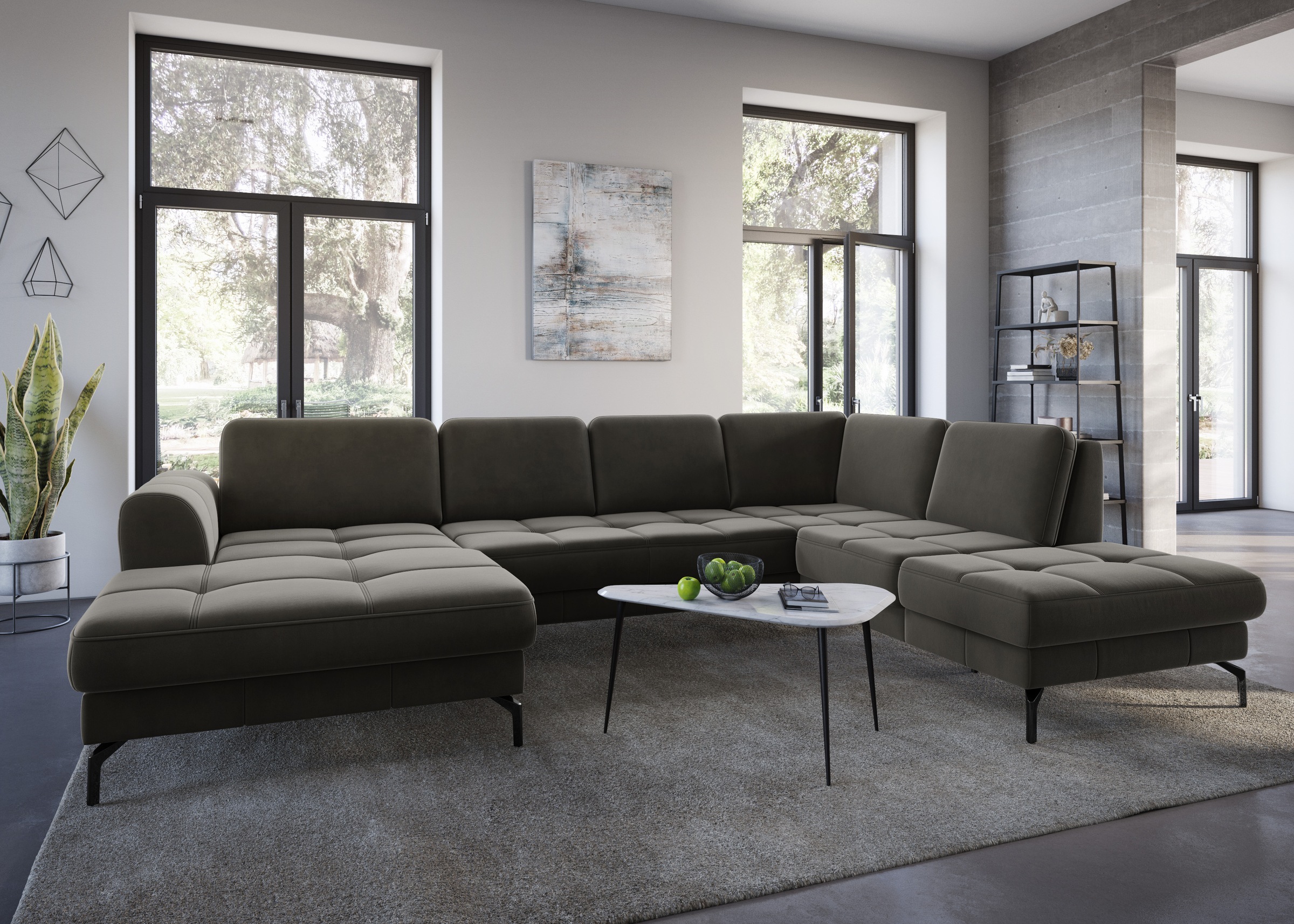 sit&more Wohnlandschaft »Bendigo U-Form«, inklusive Sitztiefenverstellung, Bodenfreiheit 15 cm, in 2 Fußfarben