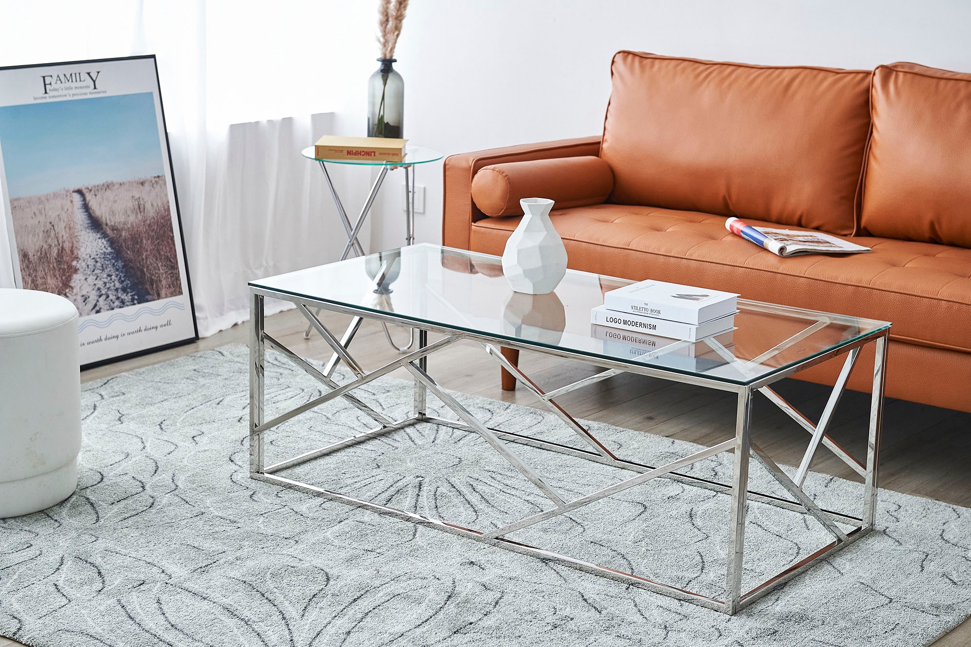 SalesFever Couchtisch, Gestell gefertigt aus rostfreiem Edelstahl