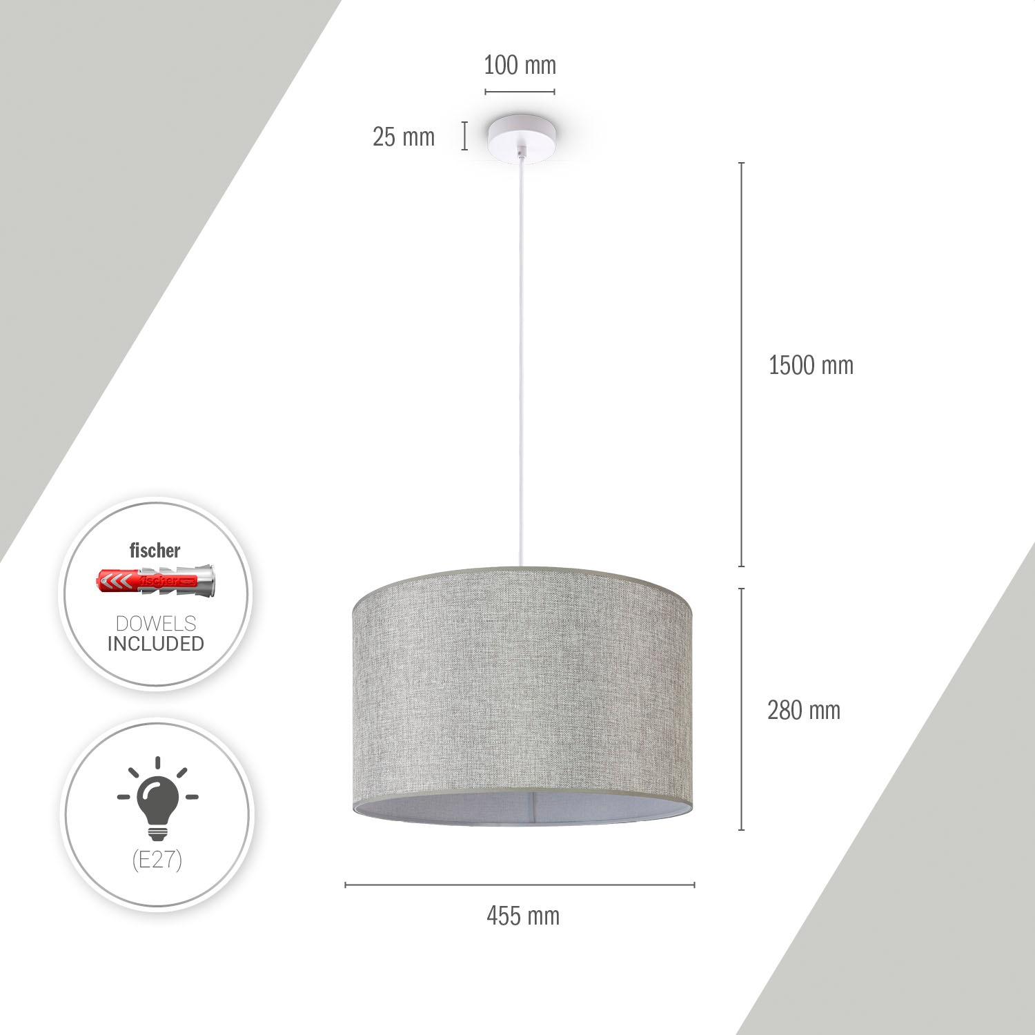Paco Home Pendelleuchte »HUGO CANVAS UNI COLOR«, Leuchtmittel E27 | ohne Leuchtmittel, Wohnzimmer Stoff Lampenschirm Skandinavisch Uni Pendelleuchte Modern