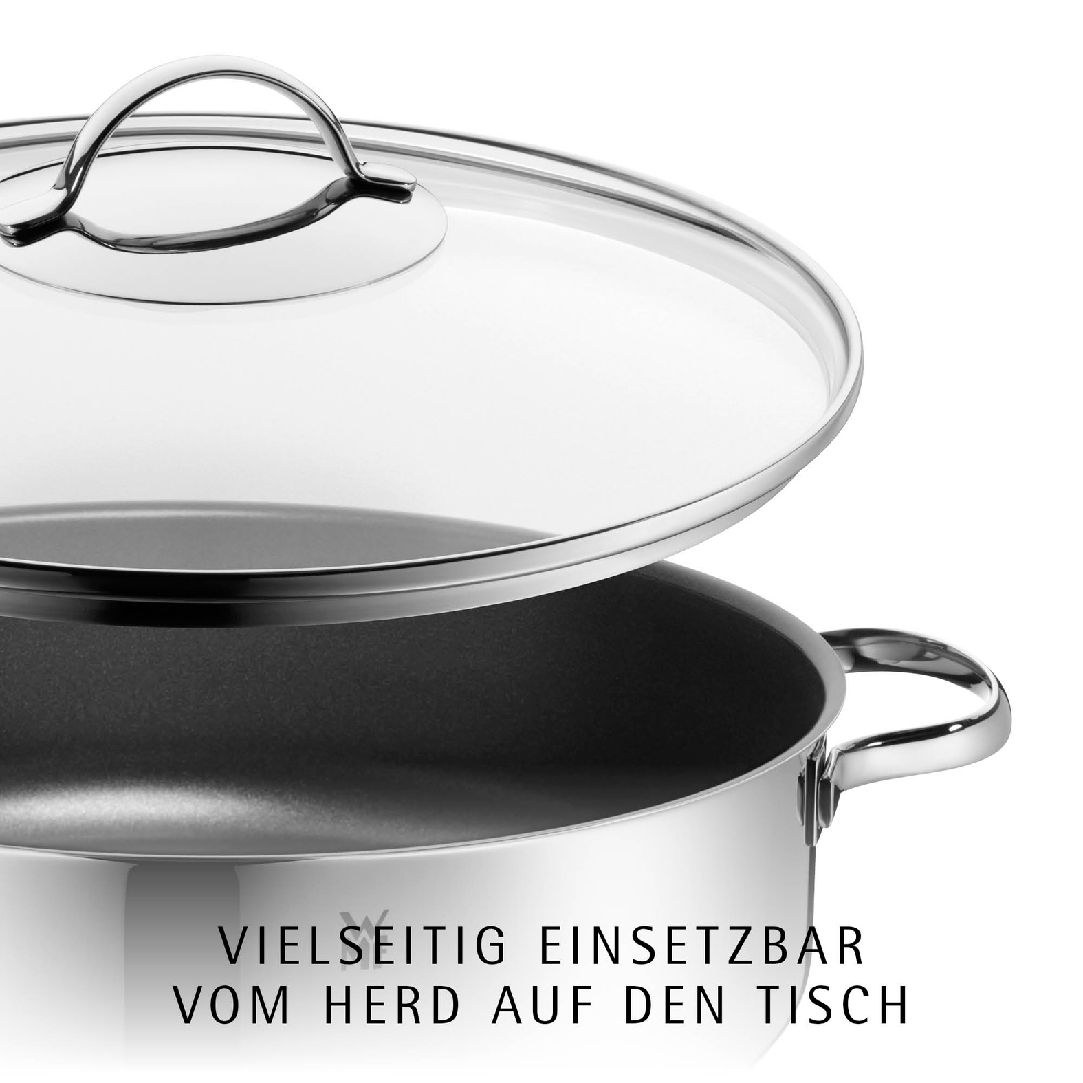 WMF Schmorpfanne »Devil Bräter Ø 28 cm mit Glasdeckel, hoher Rand, Induktion« Cromargan® Edelstahl Rostfrei 18/10 Schmortopf mit Deckel 5l, backofenfest, für alle Herdarten geeignet
