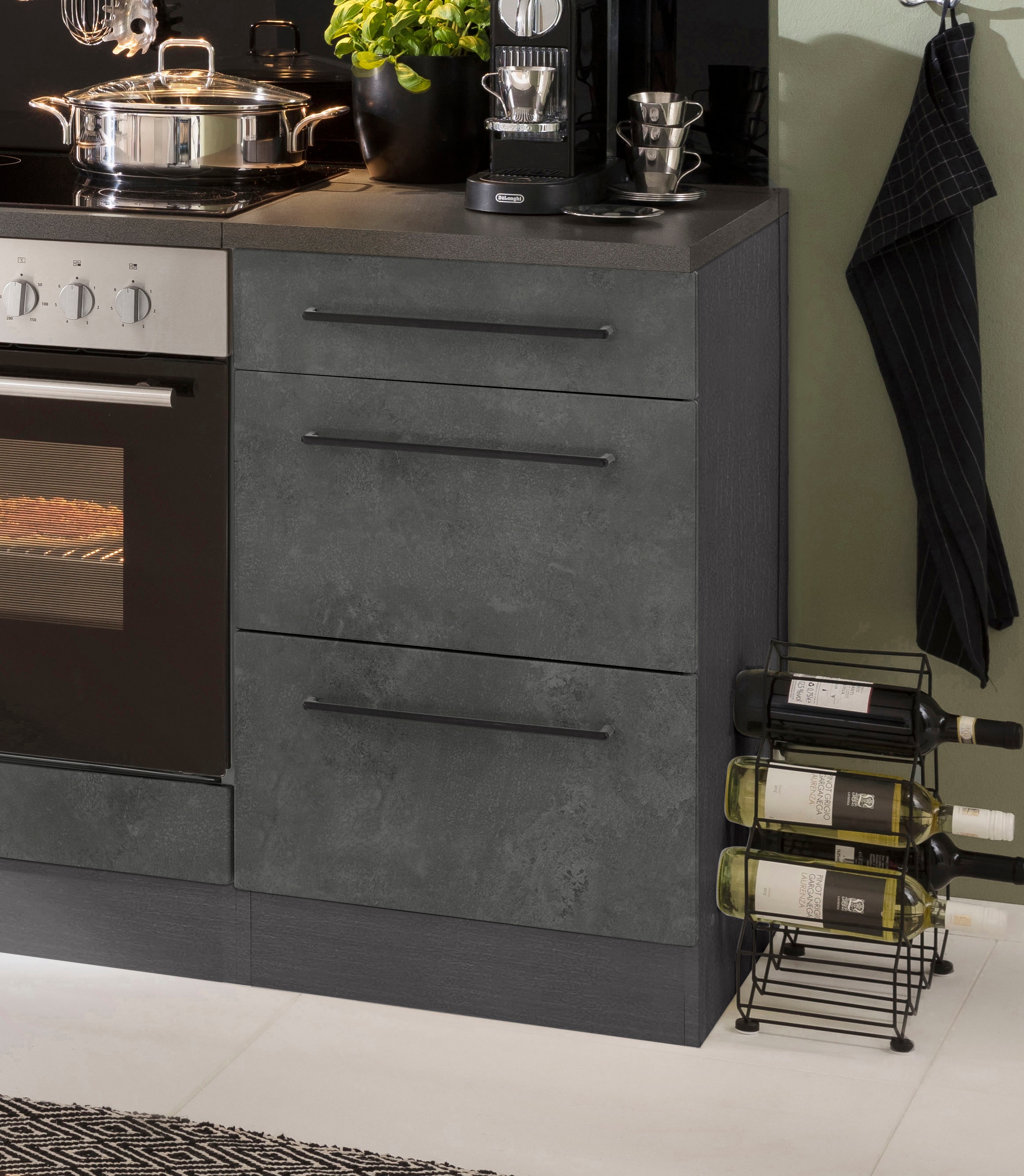 KOCHSTATION Unterschrank »KS-Tulsa«, 50 cm breit, 1 Schubkasten, 2 große Auszüge, Metallgriff, MDF Front