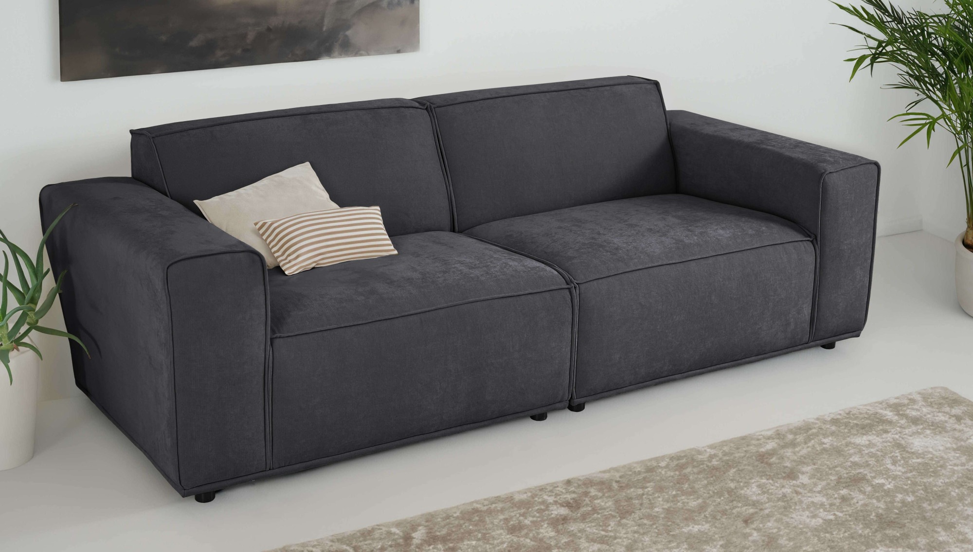 Home affaire 3-Sitzer »Avelin, 228 cm, Chenille, Struktur-Boucle«, mit Wellenunterfederung, Kedernaht, bodentief, Skandi-Design