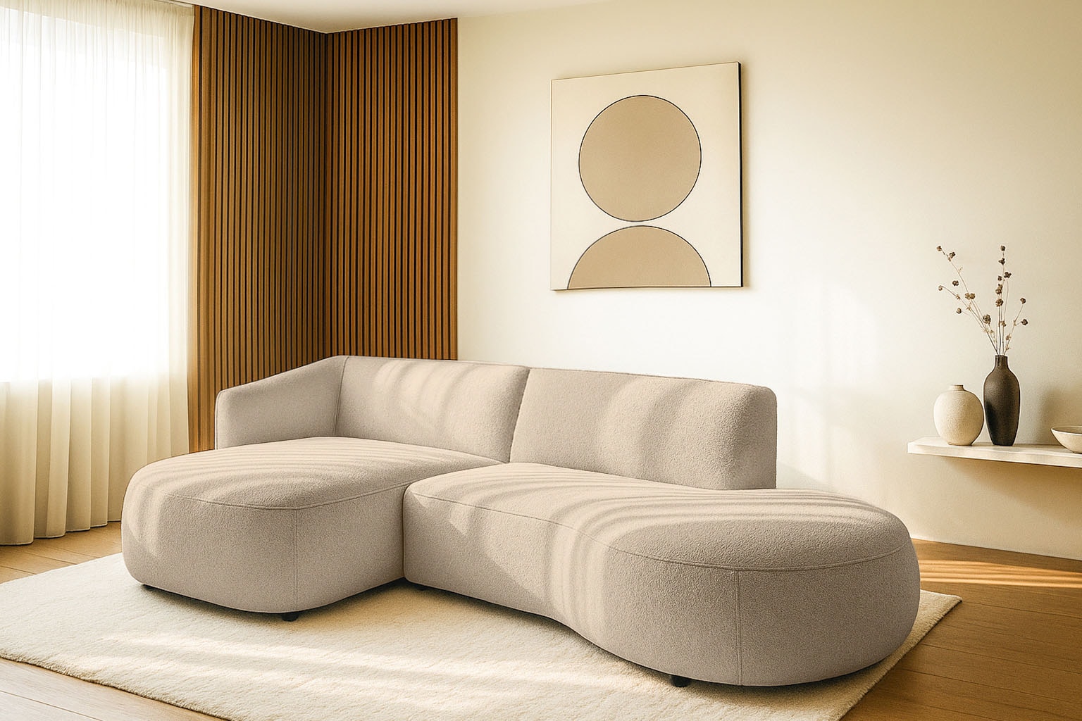 Home affaire Ecksofa »OSTRUP Rundsofa, L-Form, Naturtöne, Boucle« Breite 278 cm, organische Form mit sanften Rundungen