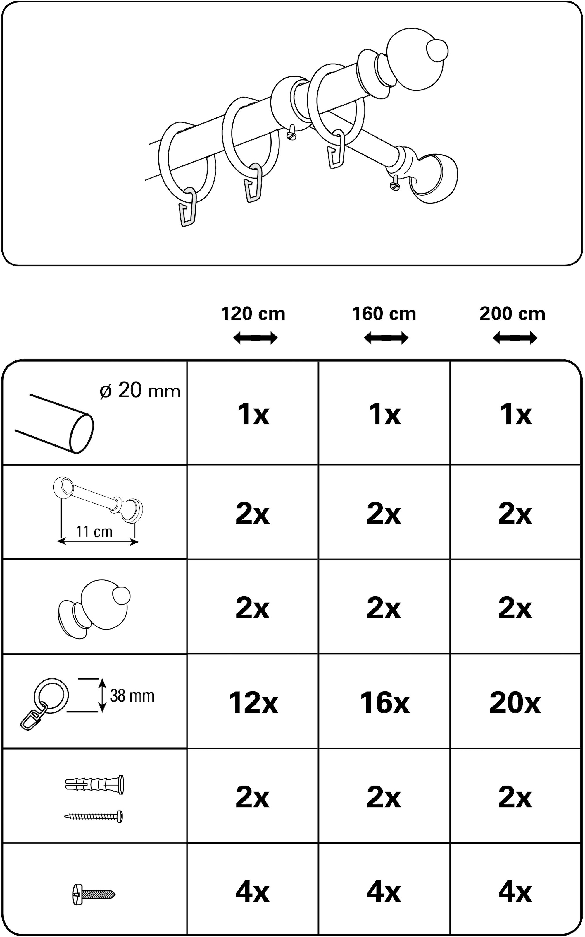 GARDINIA Gardinenstange »Gardinenstangen Set Metall«, 1 läufig-läufig, Fixmaß, 1-Lauf