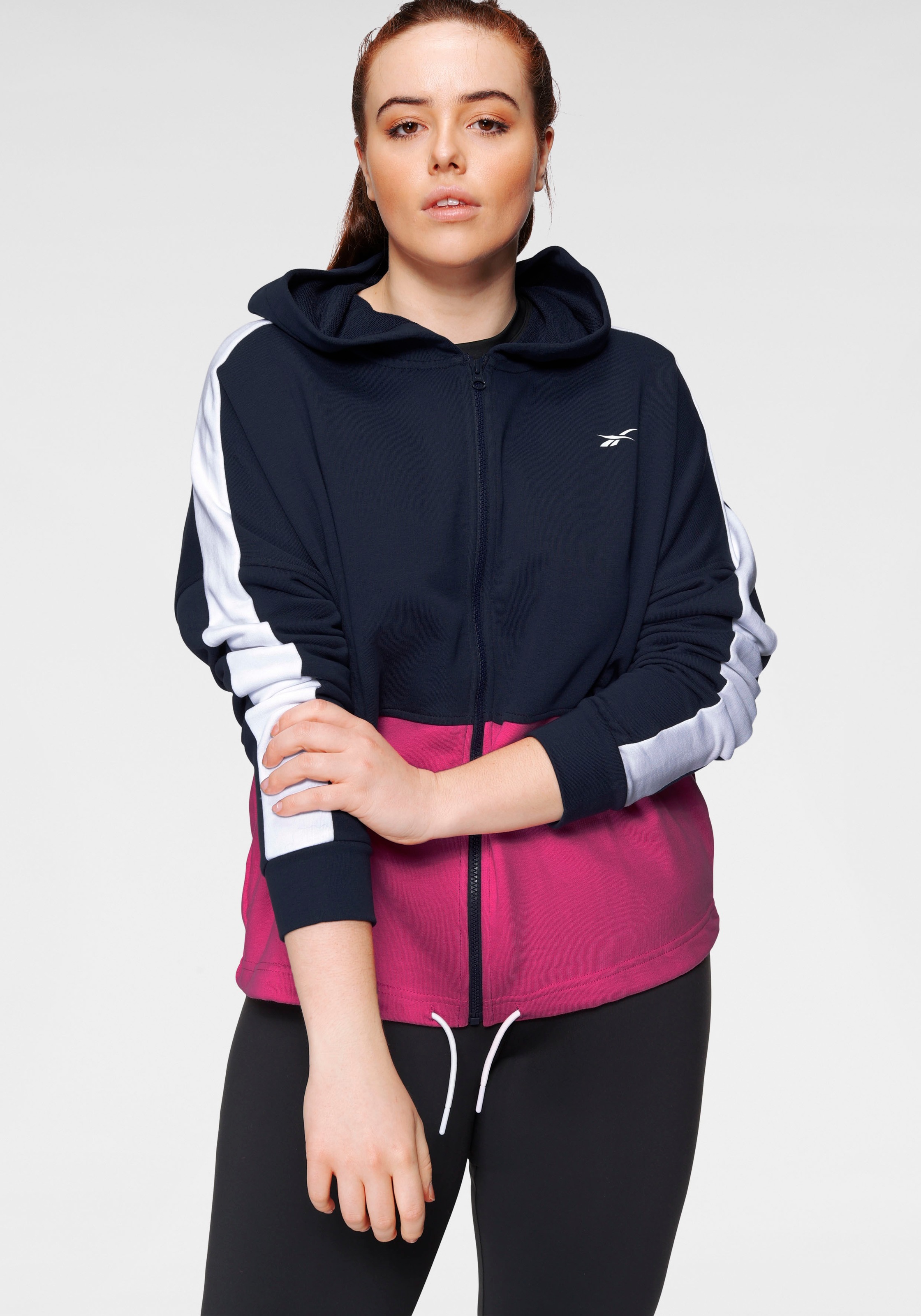 Reebok Kapuzensweatjacke »LINEAR LOGO FRENCHTERRY JACKET«, In großen Größen