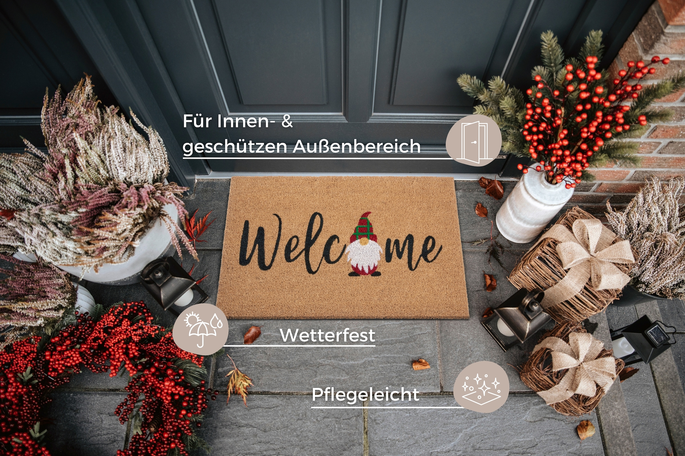 HANSE Home Fußmatte »Kokos Welcome Gnome«, rechteckig, 15 mm Höhe, Weihnachten, Schmutzfangmatte, Outdoor, Rutschfest, Innen, Kokosmatte