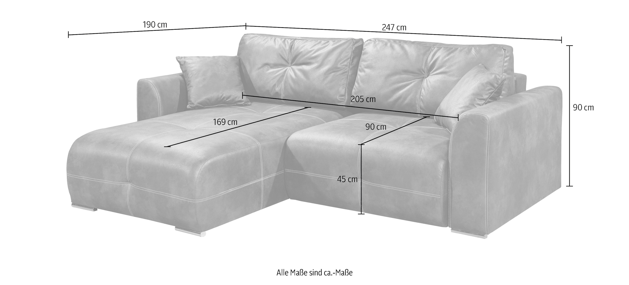 ED EXCITING DESIGN Ecksofa »Dolan L-Form«, mit Bettfunktion, Bettkasten & 2 Zierkissen
