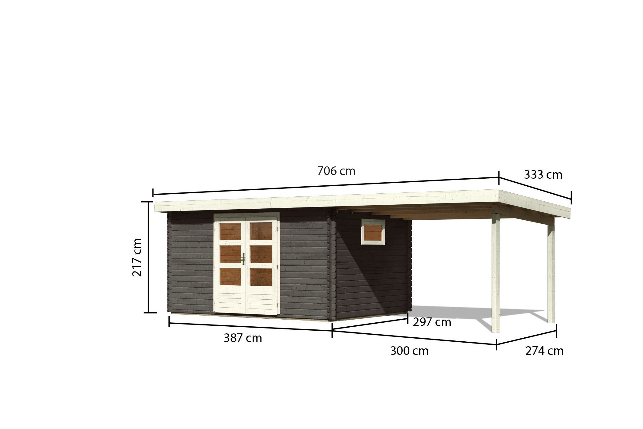 Karibu Gartenhaus »"Tange 5" SET terragrau mit Anbaudach 3,3 m Breite«, aus hochwertiger nordischer Fichte