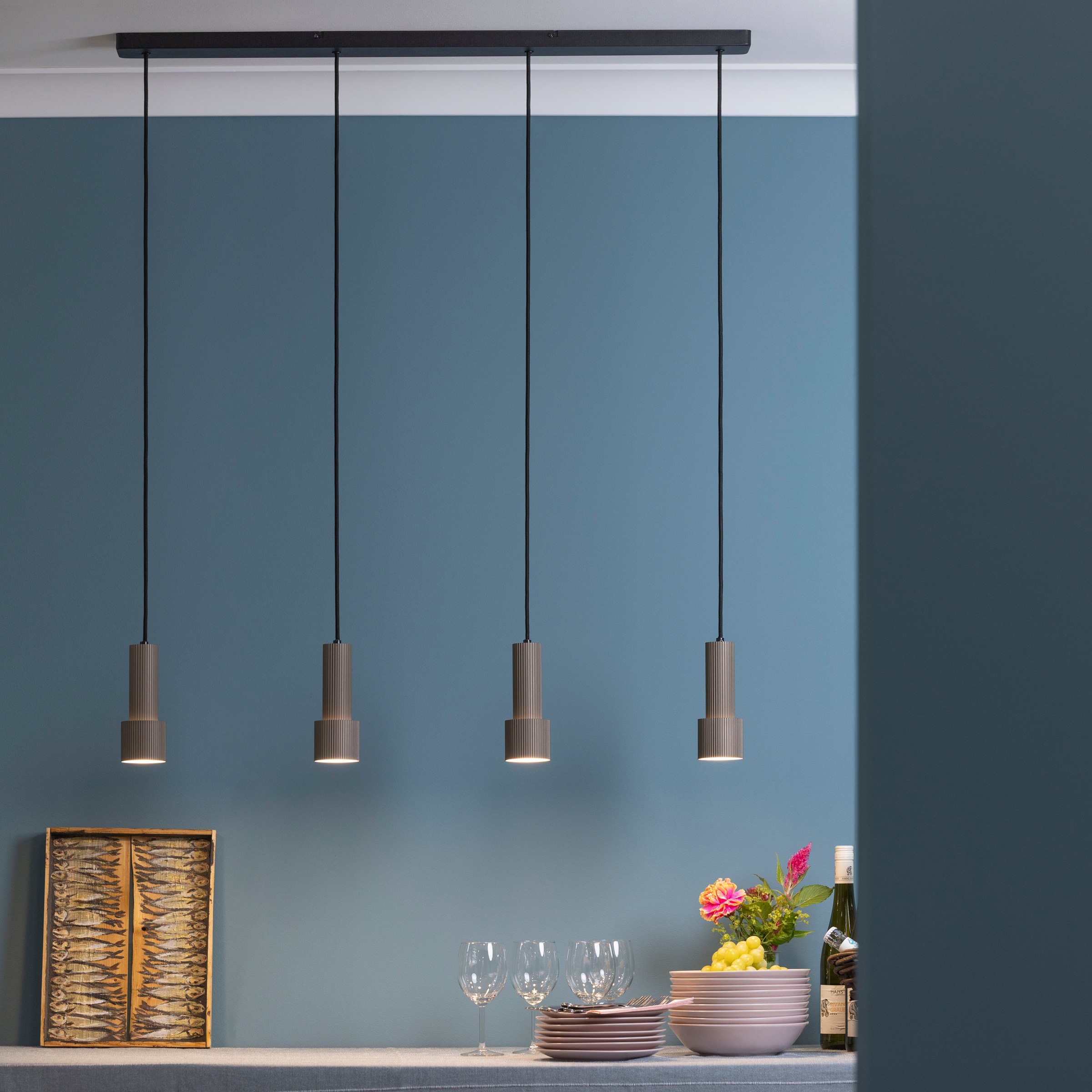 Brilliant Pendelleuchte »Cadiz«, 4 flammig, Leuchtmittel GU10 | ohne Leuchtmittel, 150 x 98 cm, 4x GU10 Fassung, kürzbar, Aluminium, schwarz/bronzefarben