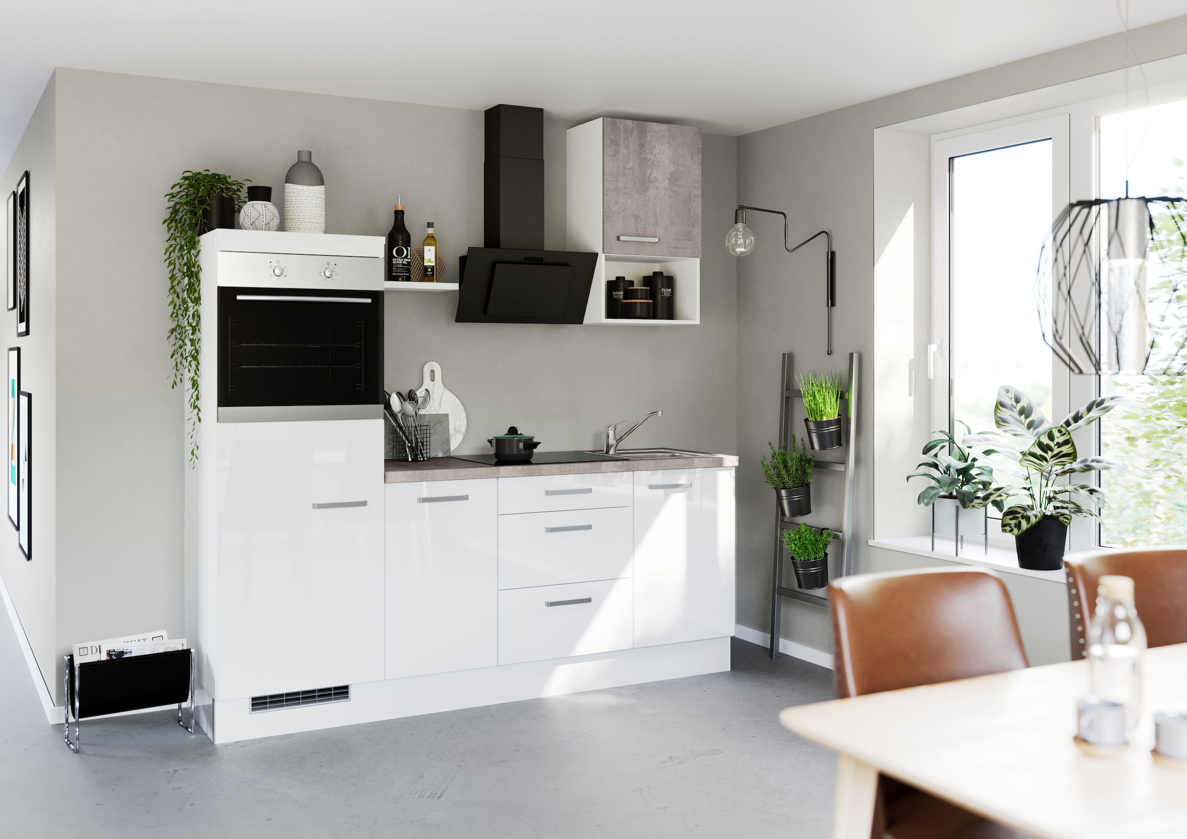 IMPULS KÜCHEN Küchenzeile »"Turin", Ausrichtung wählbar, Schubkästen mit Soft-Close,«, vormontiert, wahlw. mit E-Geräten, Breite 215 cm