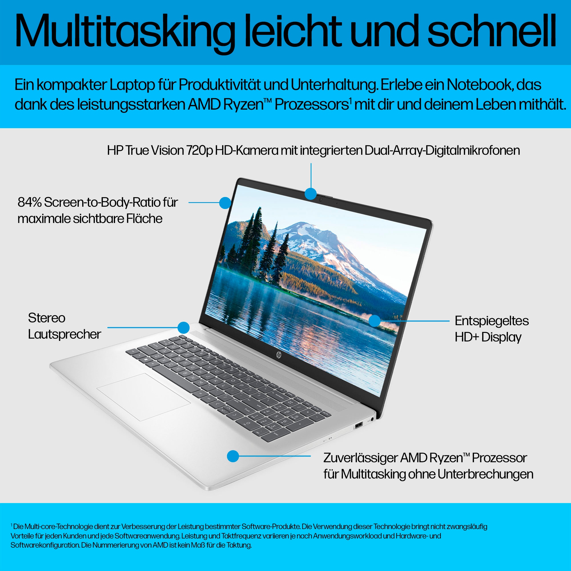 HP Notebook »17-cp3271ng«, 43,94 cm, / 17,3 Zoll, AMD, Ryzen 7, 512 GB SSD