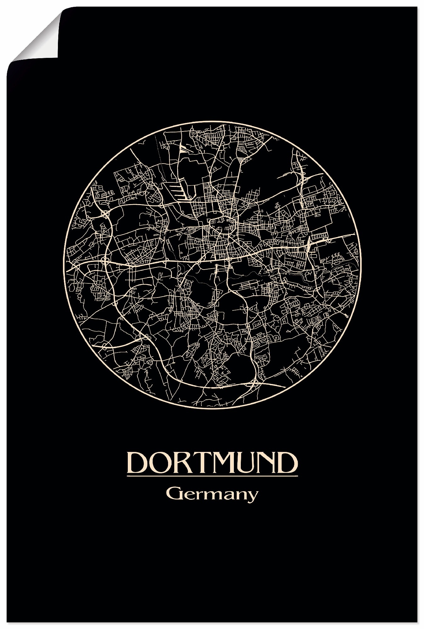 Artland Wandbild »Retro Karte Dortmund Deutschland Kreis«, Deutschland, (1 St.), in vielen Größen & Produktarten - Alubild / Outdoorbild für den Außenbereich, Leinwandbild, Poster, Wandaufkleber / Wandtattoo auch für Badezimmer geeignet