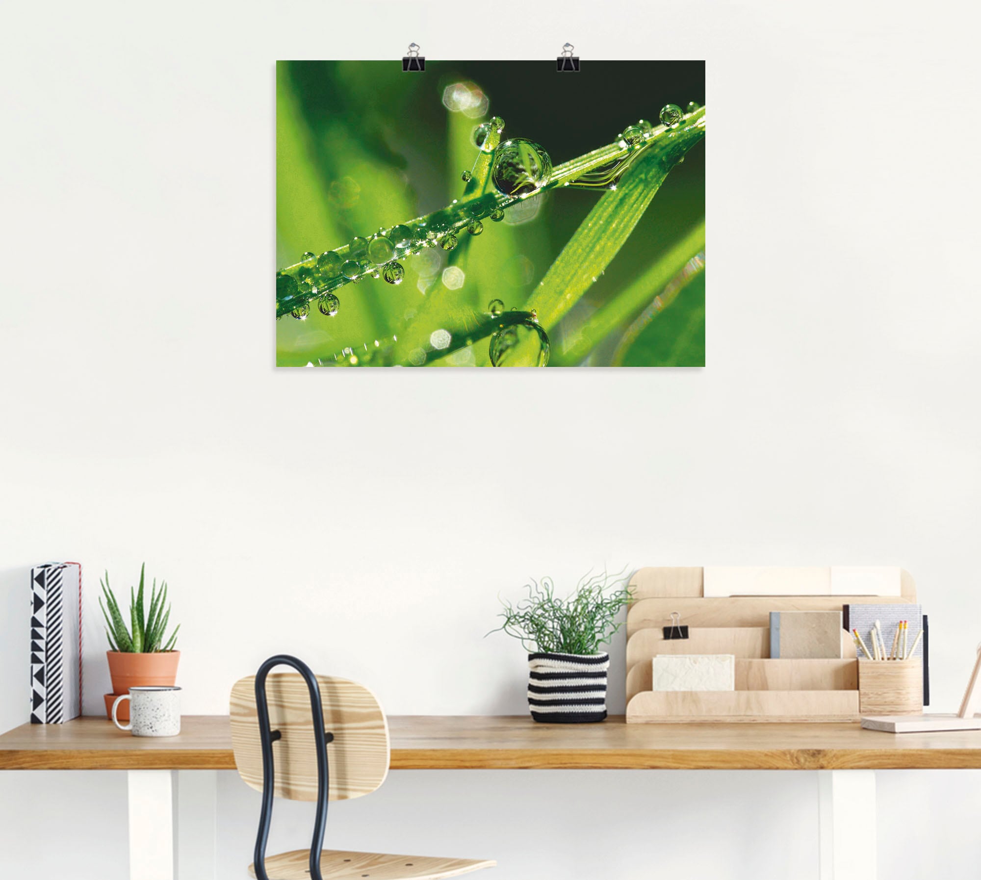Artland Poster »Wassertropfen auf Gras«, Gräser, (1 St.), als Leinwandbild, Wandaufkleber oder Poster in versch. Größen