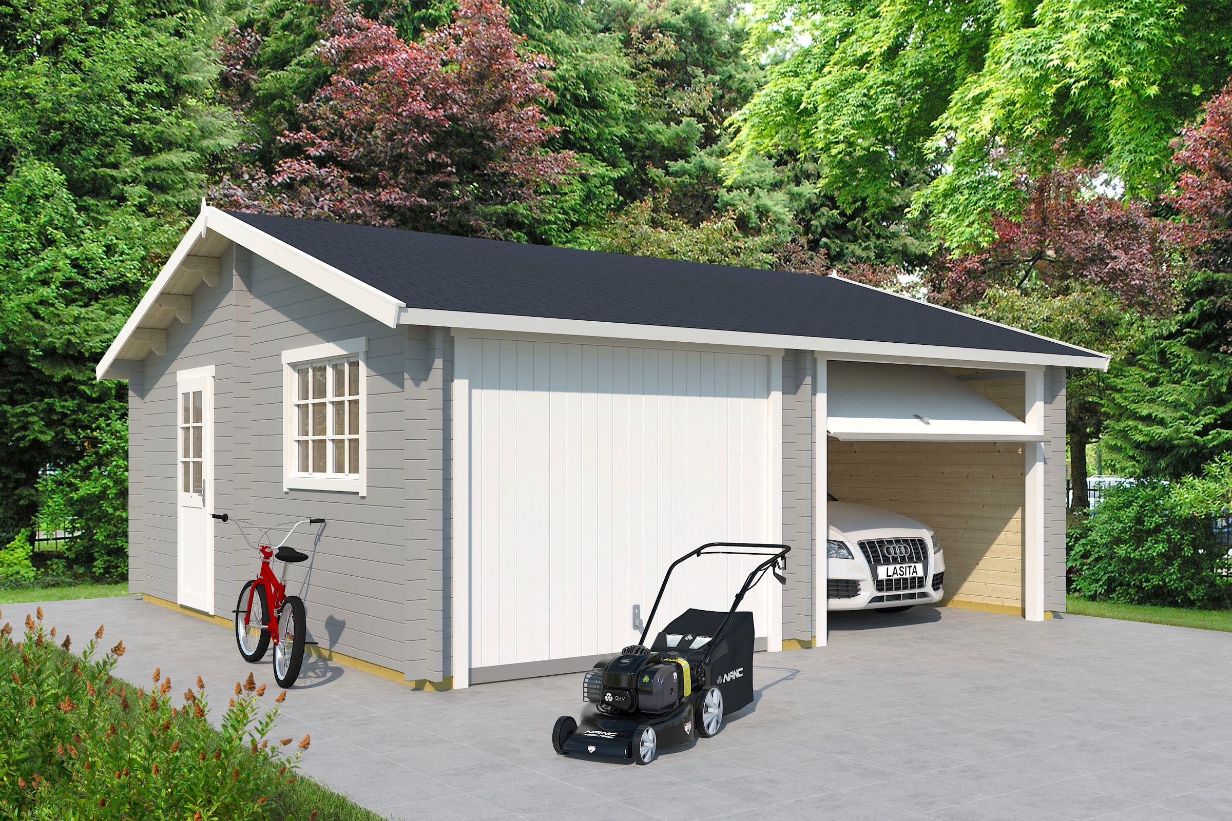 LASITA MAJA Garage »Falkland«, (Set, Für 2 Fahrzeuge geeignet), Garage + 2 Schwingtoren