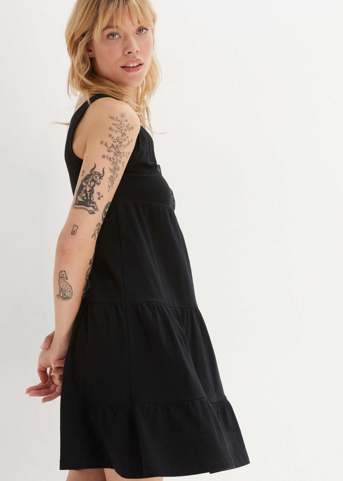 bonprix Jerseykleid »Baumwoll Jerseykleid, kurz« für entspannte Sommertage, aus Baumwolle, lockere A-Linie, knielang