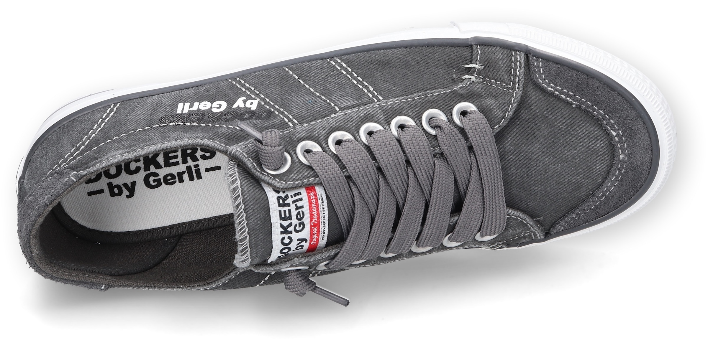 Dockers by Gerli Slip-On Sneaker, Freizeitschuh, Retro Sneaker, Fake Schnürung, in cooler Jeansoptik