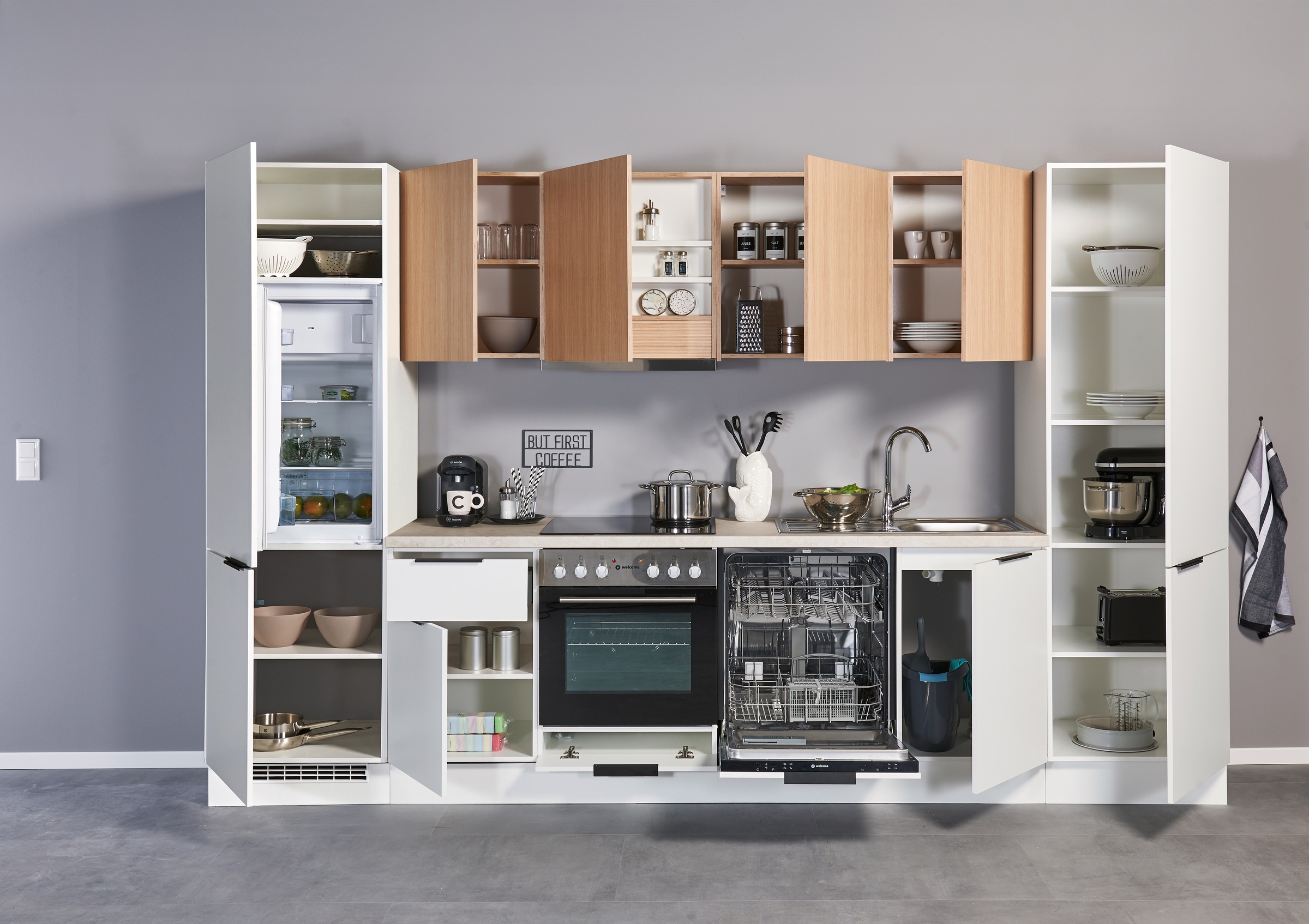 BASIC by Balculina Küchenzeile »Makrona B/H/T 340x215x60 cm« Breite 340 cm, wahlweise mit E-Geräten und Induktion