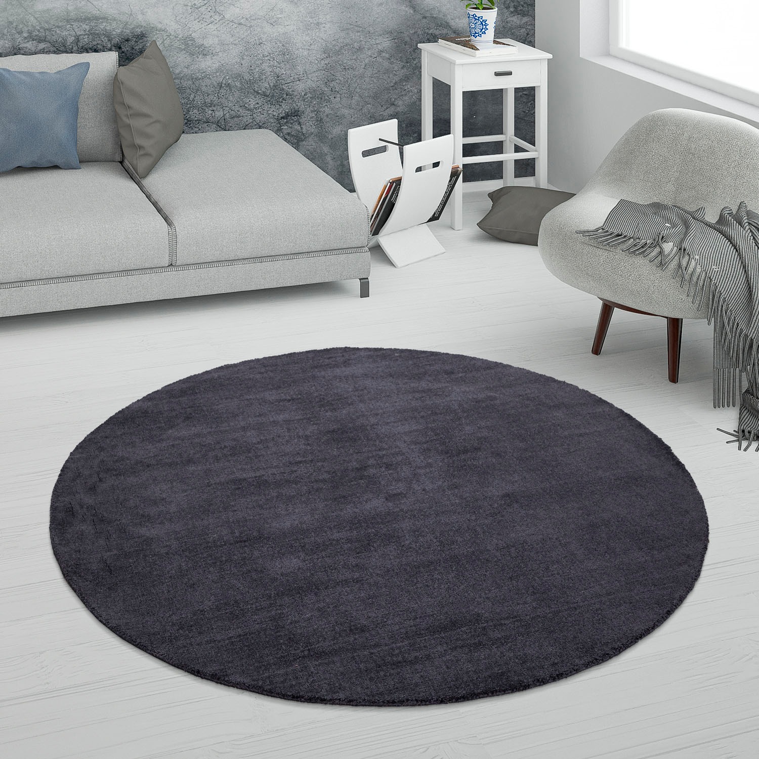 Paco Home Teppich »Randers 578«, rund, 14 mm Höhe, Kurzflor, Handweb Teppich, Uni Farben, handgewebt